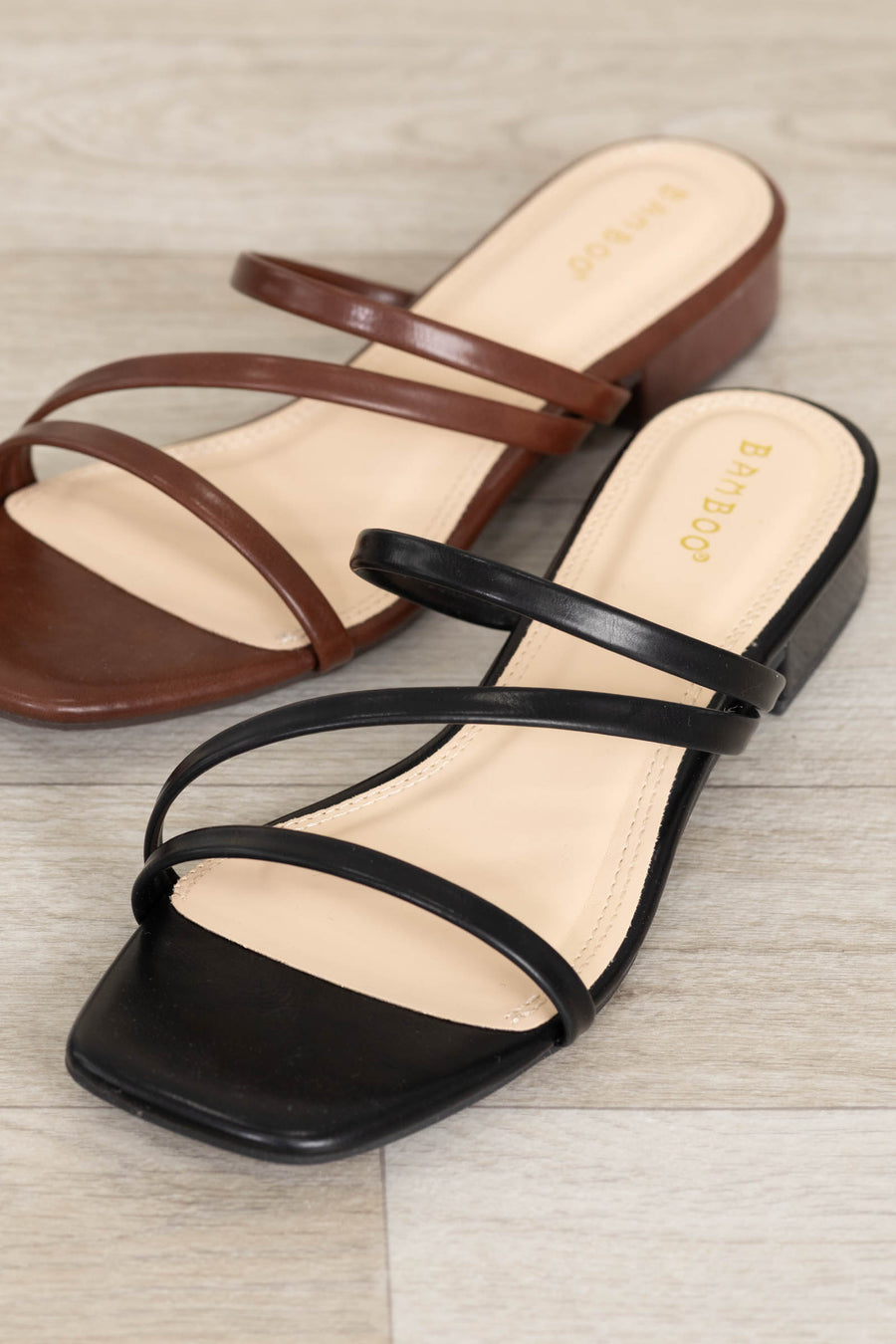 Strappy Square Toe Low Heel Sandals