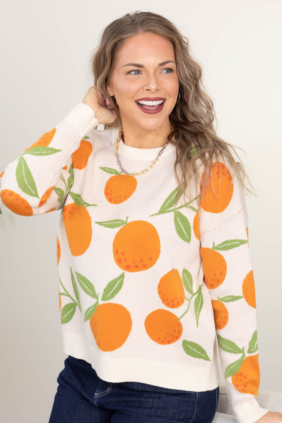 Oatmeal And Orange Pattern Sweater