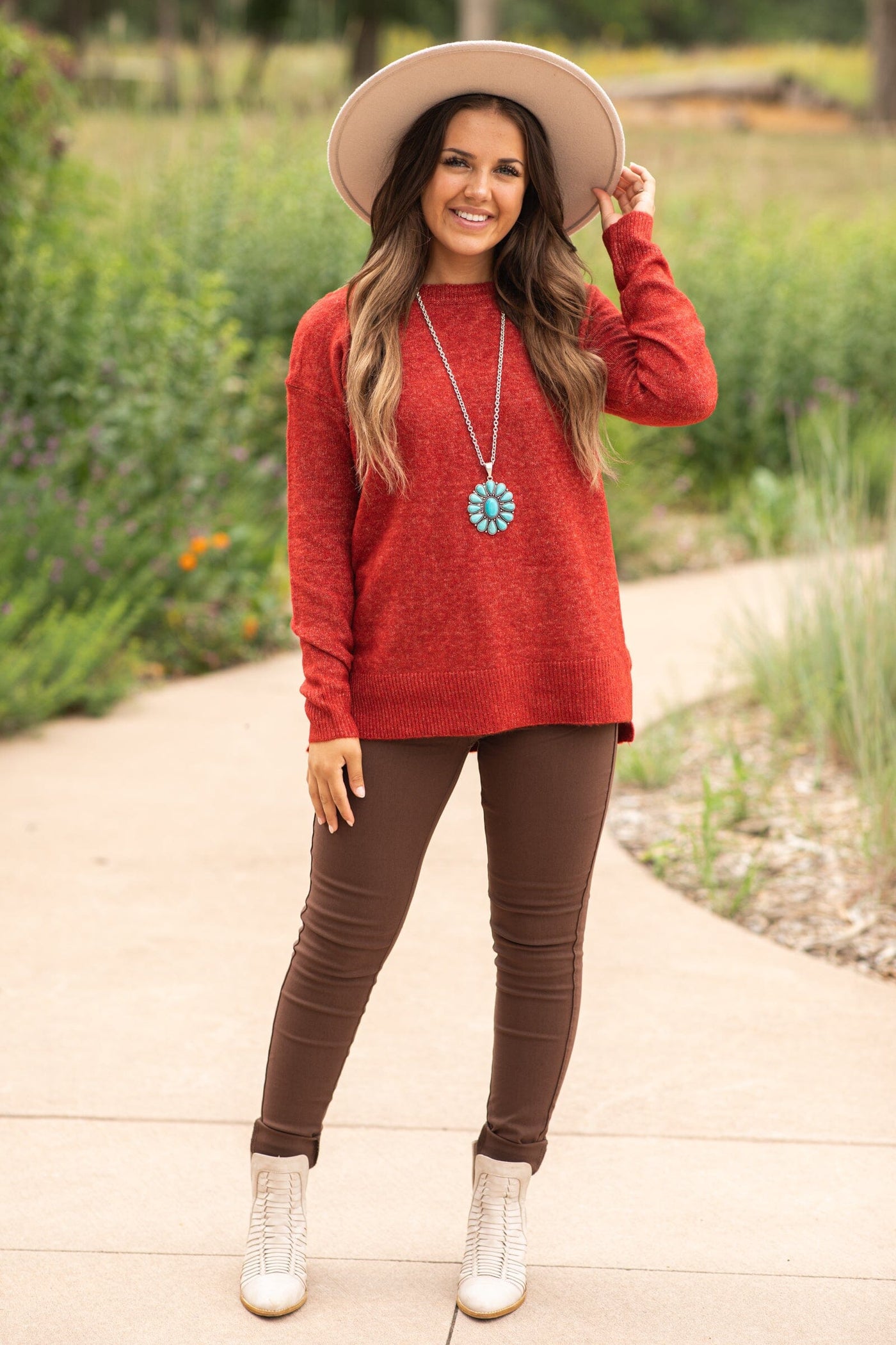 Cranberry Basic Crew Neck Sweater - Filly Flair