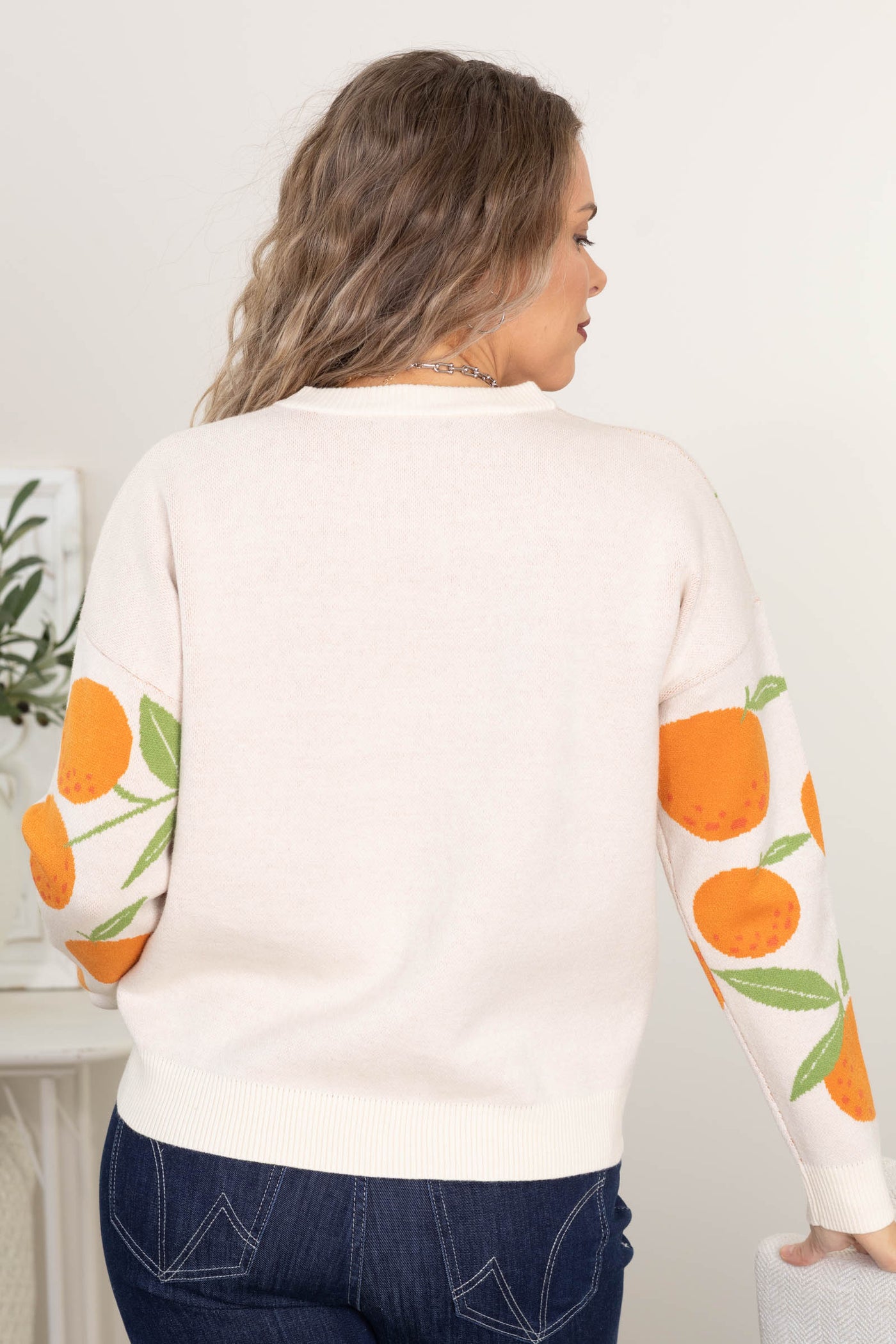 Oatmeal And Orange Pattern Sweater