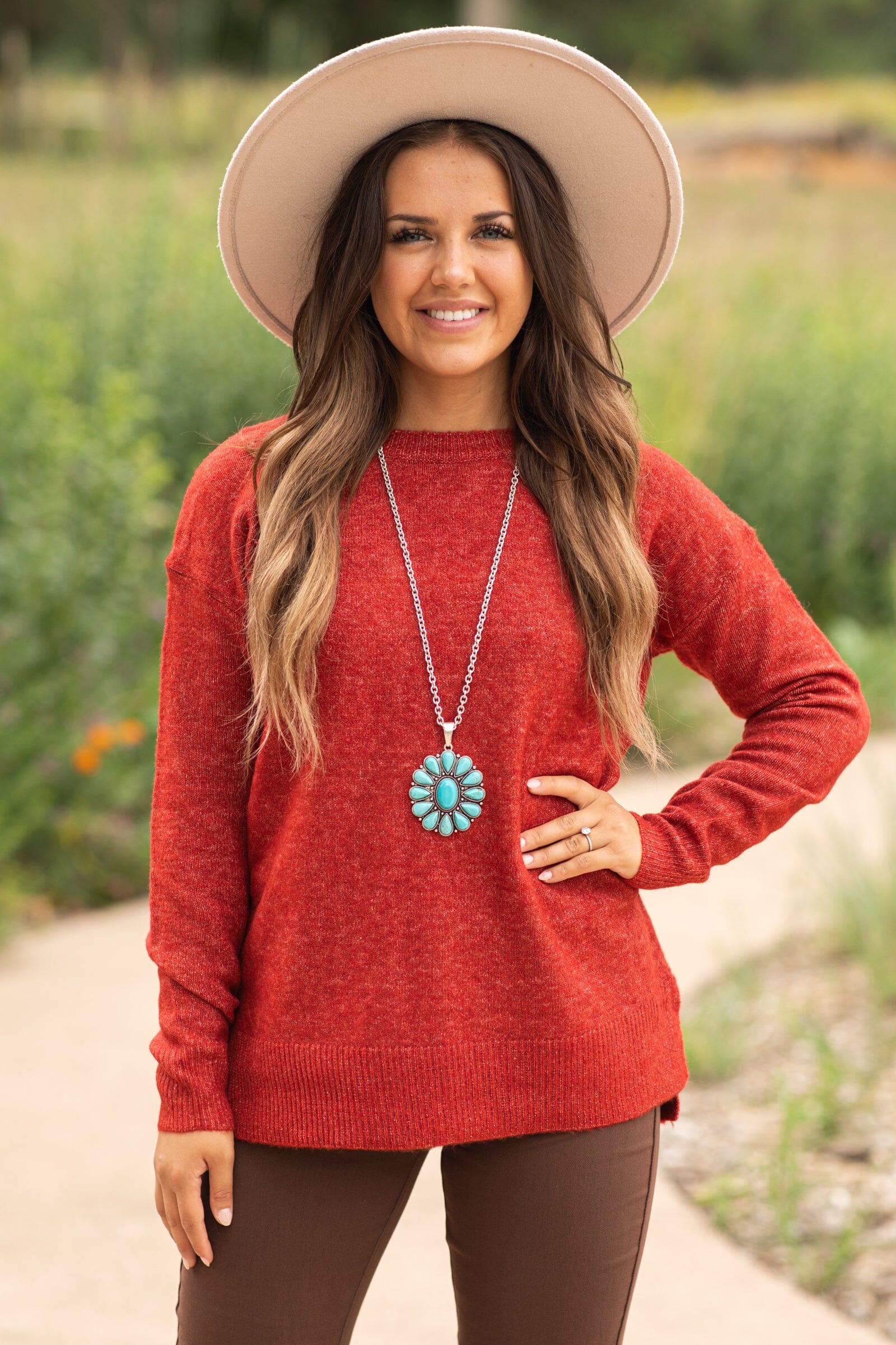 Cranberry Basic Crew Neck Sweater - Filly Flair