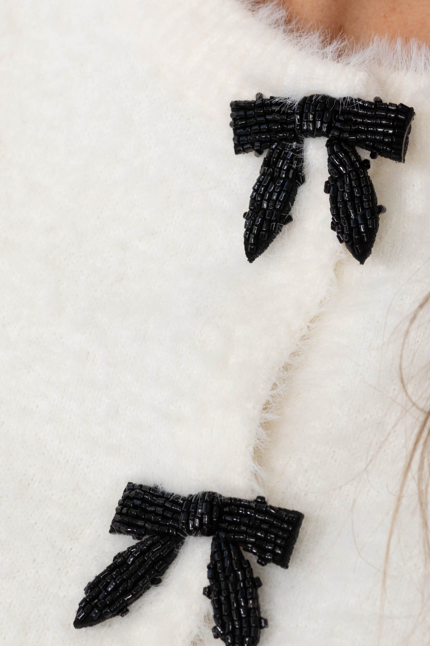 Ivory Jewel Bow Trim Sweater Cardigan