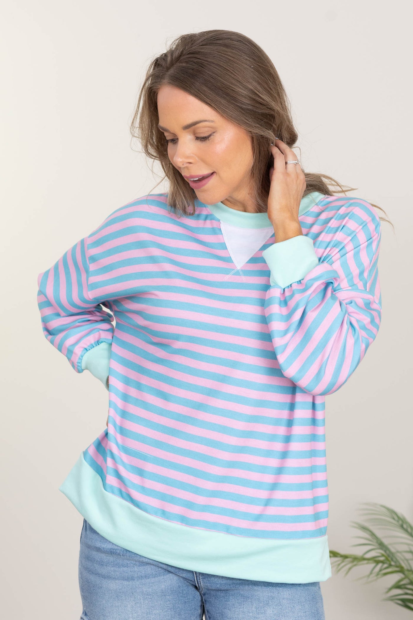 Crewneck French Terry Knit Pullover Tops