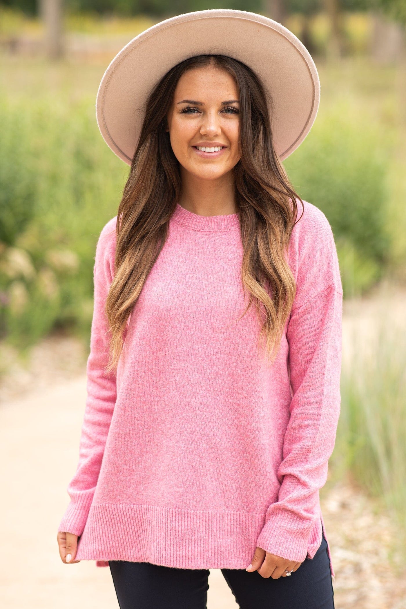 Pink Basic Crew Neck Sweater - Filly Flair