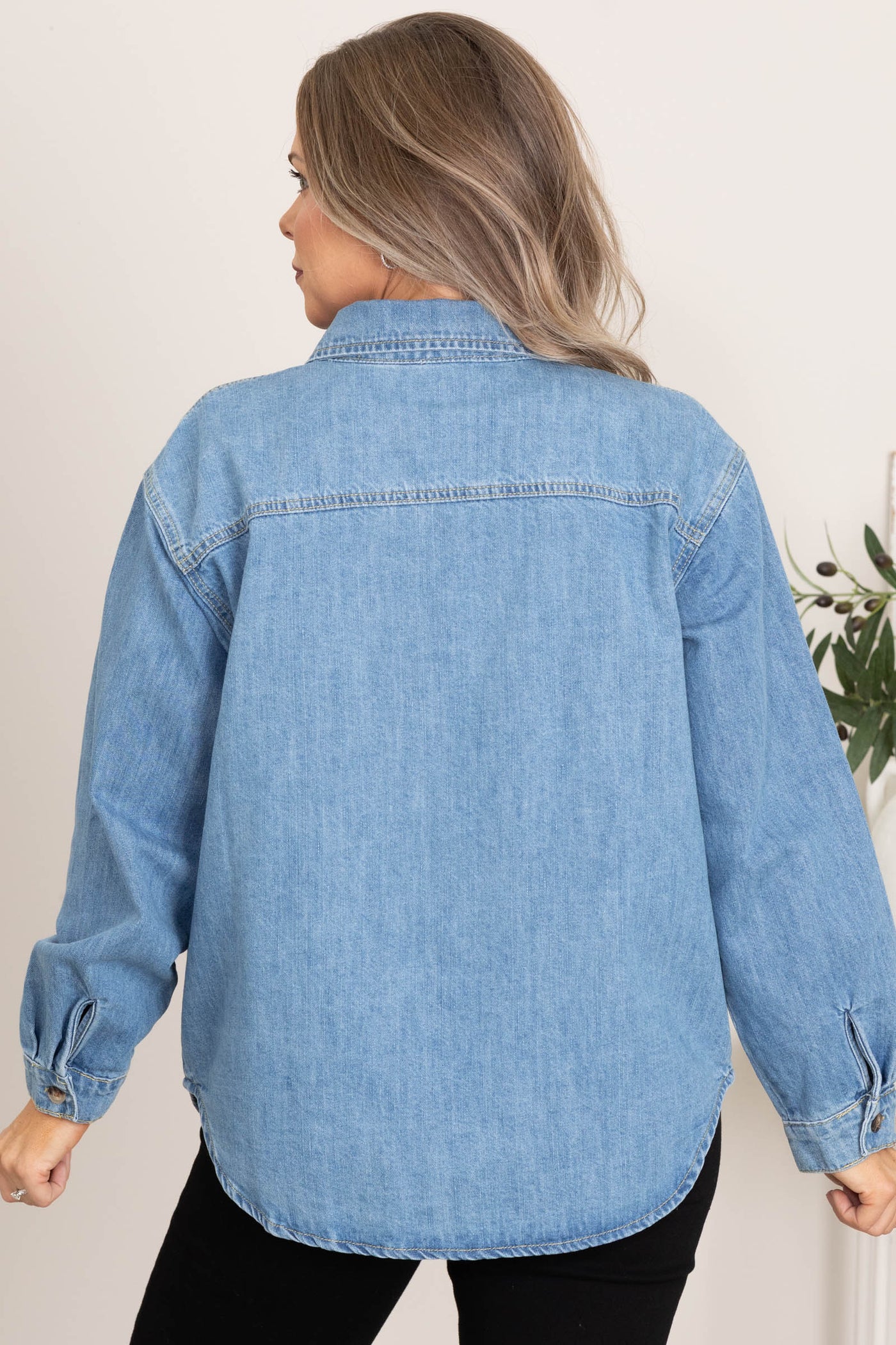 Denim Shirt With Burnout Pockets