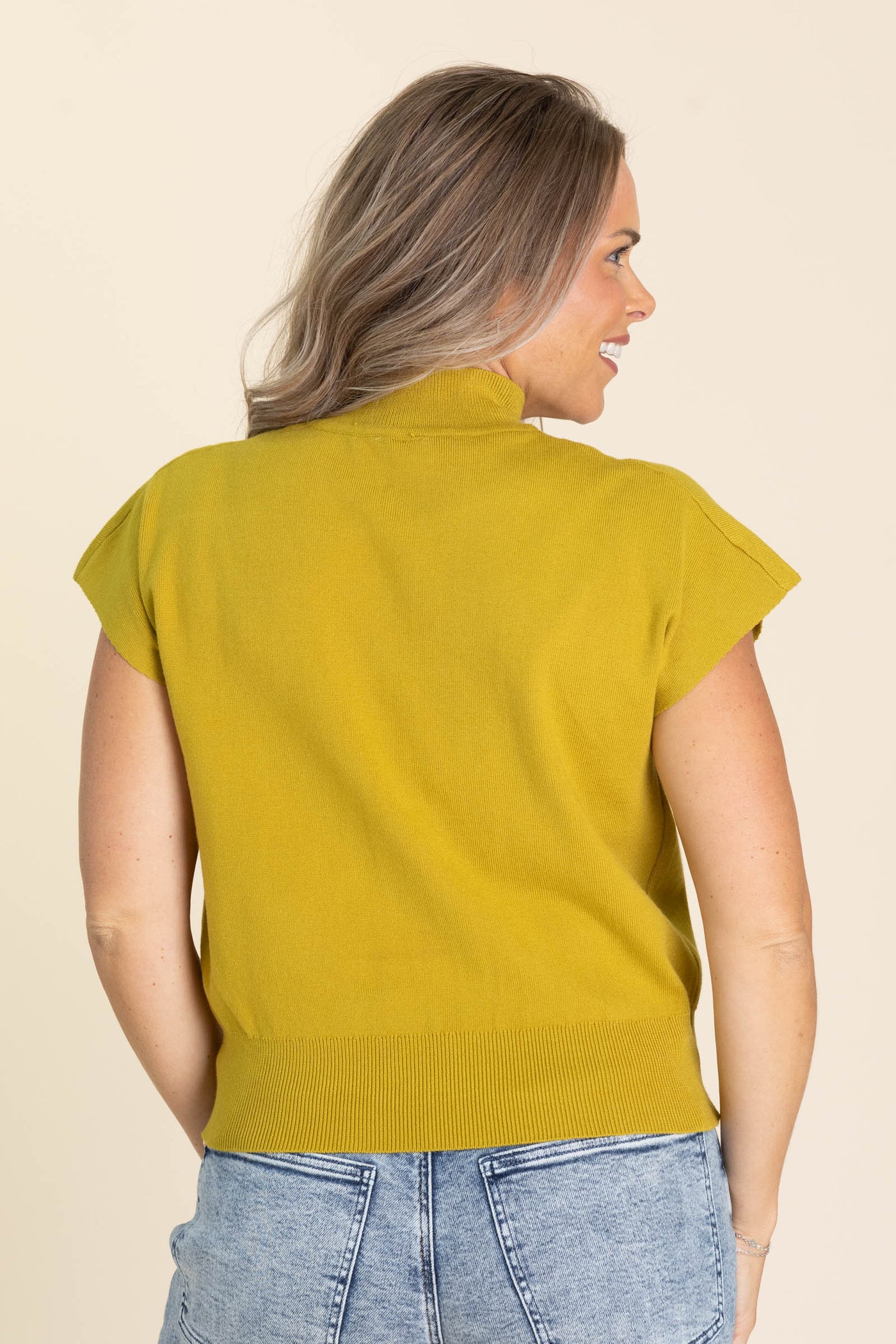 Mock Neck Cap Sleeves Knit Tops