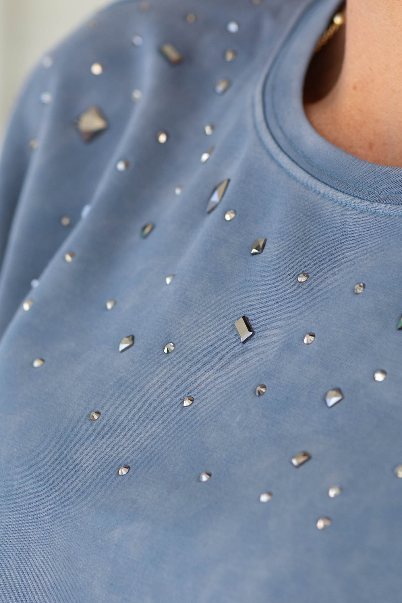 Dusty Blue Studded Knit Short Sleeve Top