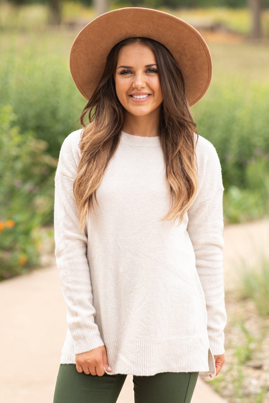 Beige Basic Crew Neck Sweater - Filly Flair