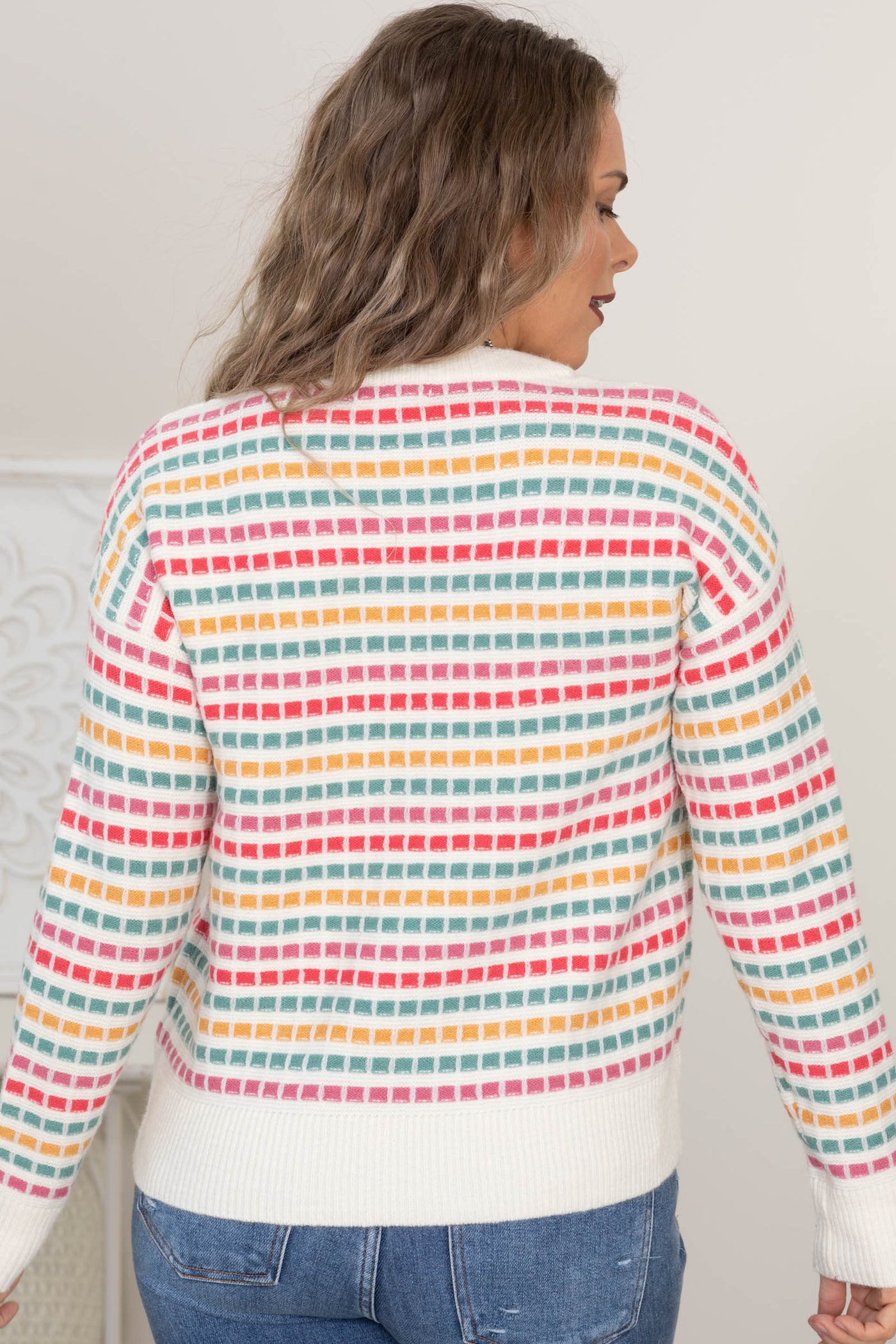 Pink And Coral Texture Stripe Sweater