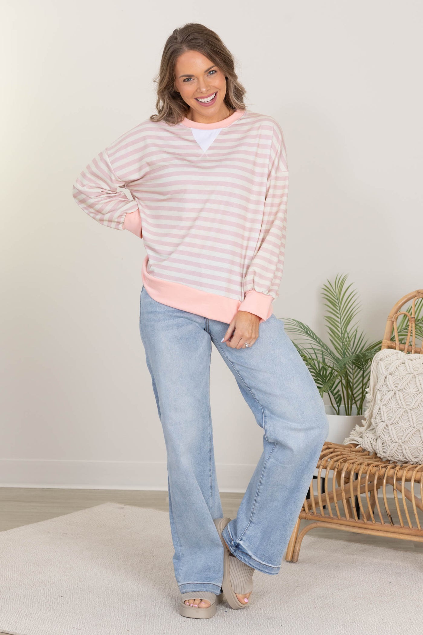 Crewneck French Terry Knit Pullover Tops