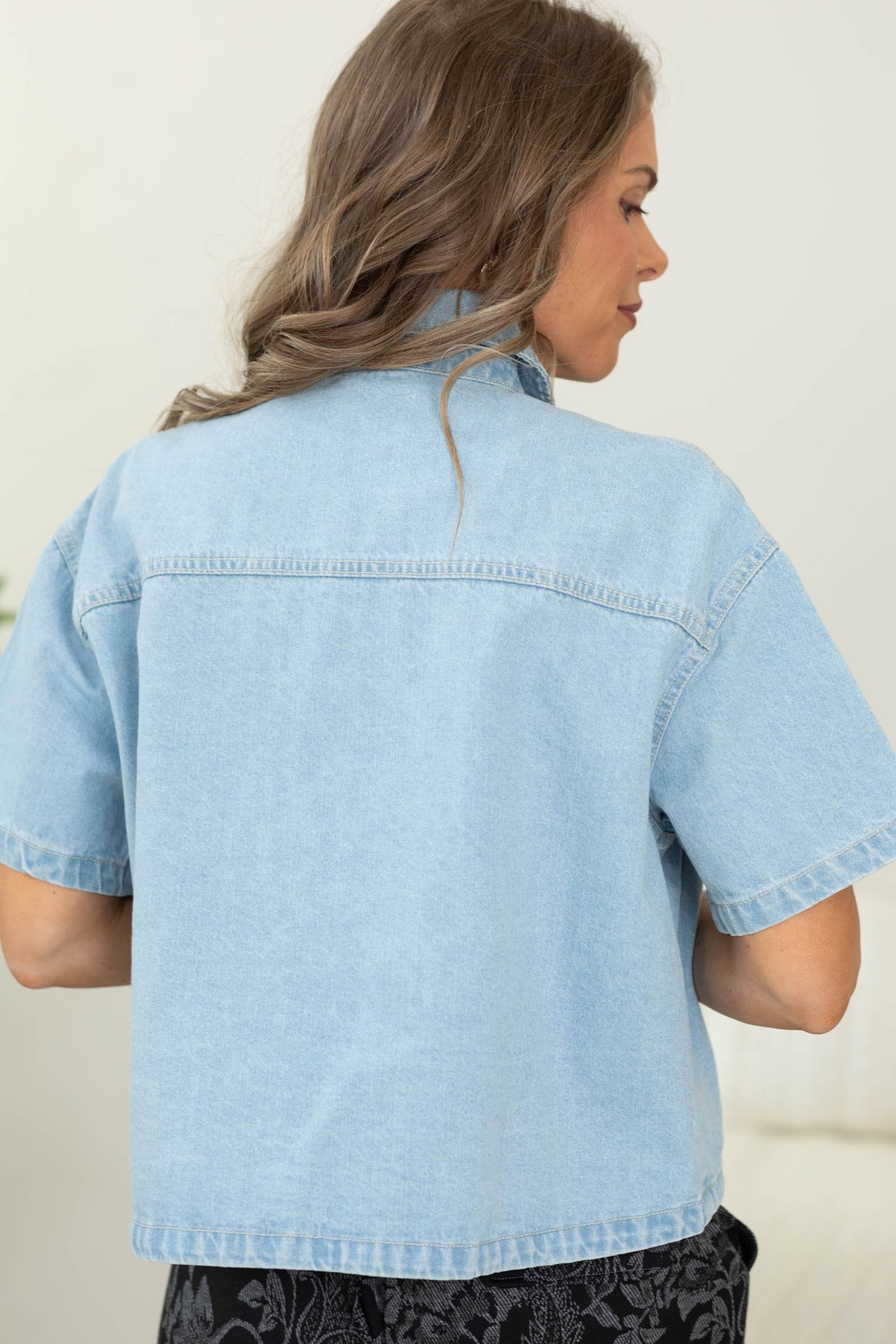 Risen Light Half Sleeve Cropped Denim Jacket- 100% Cotton