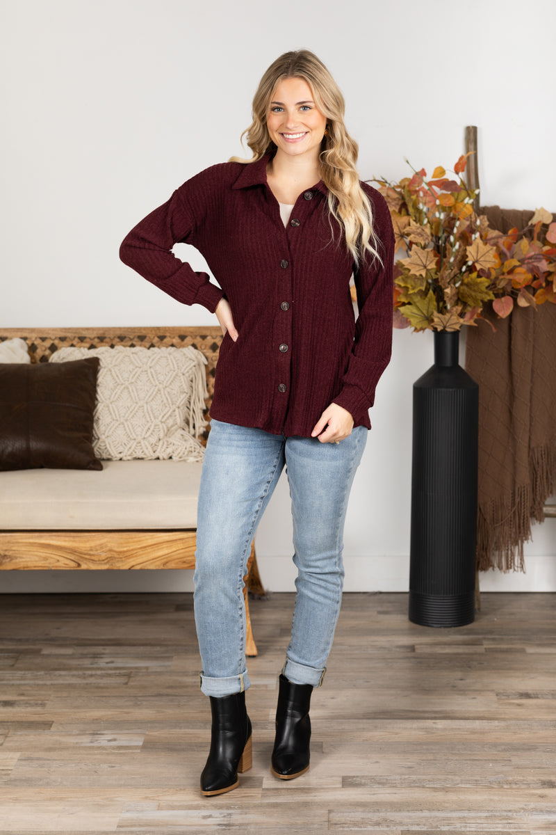 Solid Collar Ribbed Shacket With Buttons · Filly Flair