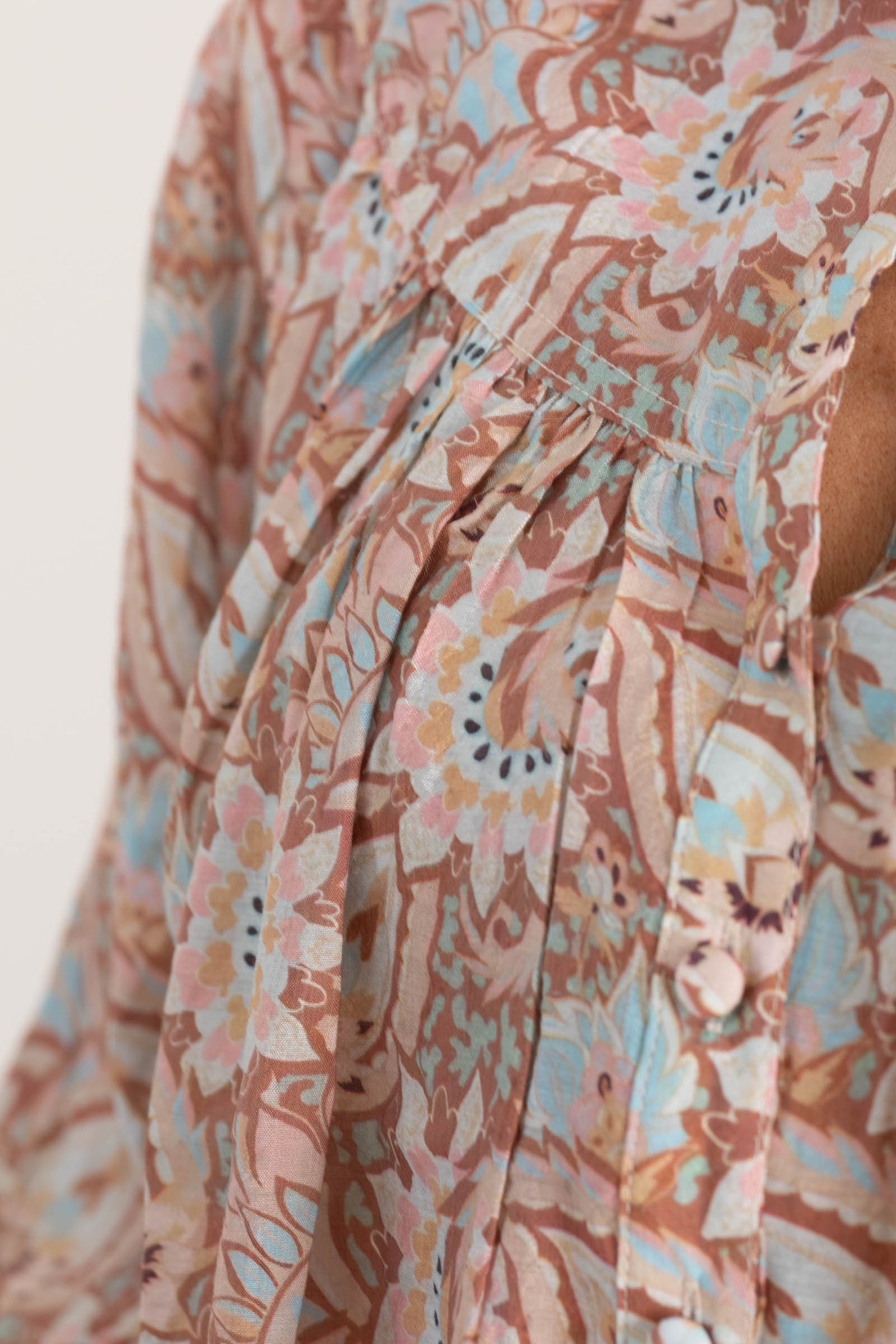 Tan Multicolor Paisley Print Woven Top