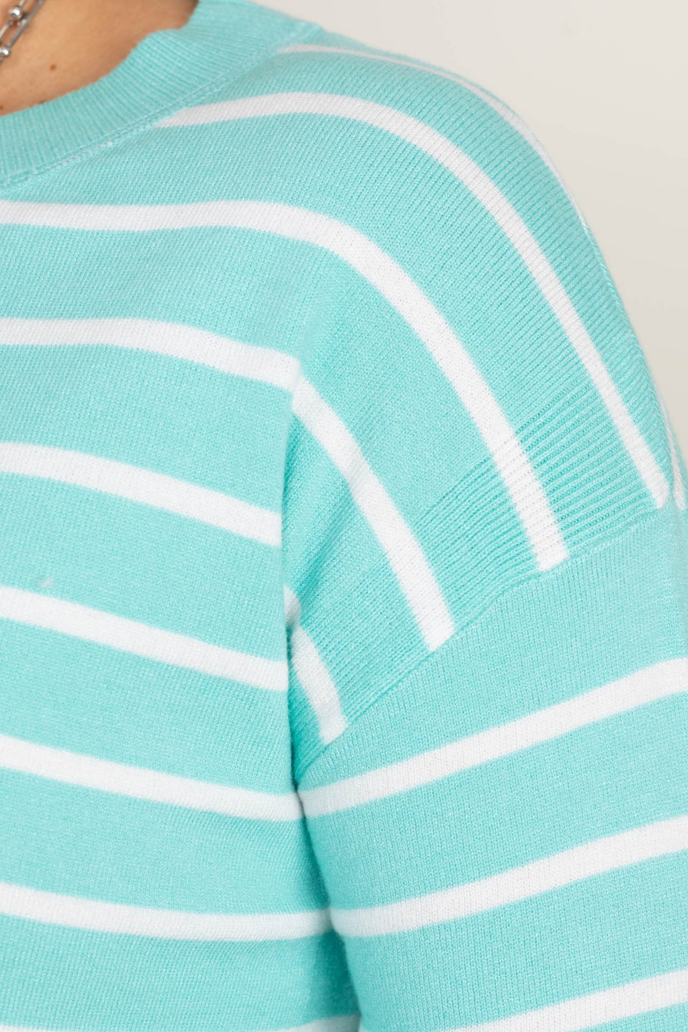 Mint Crewneck Striped Pullover Knit Sweater