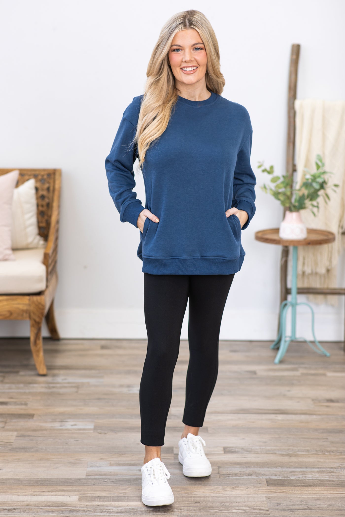 Slate Blue Sweatshirt With Pockets