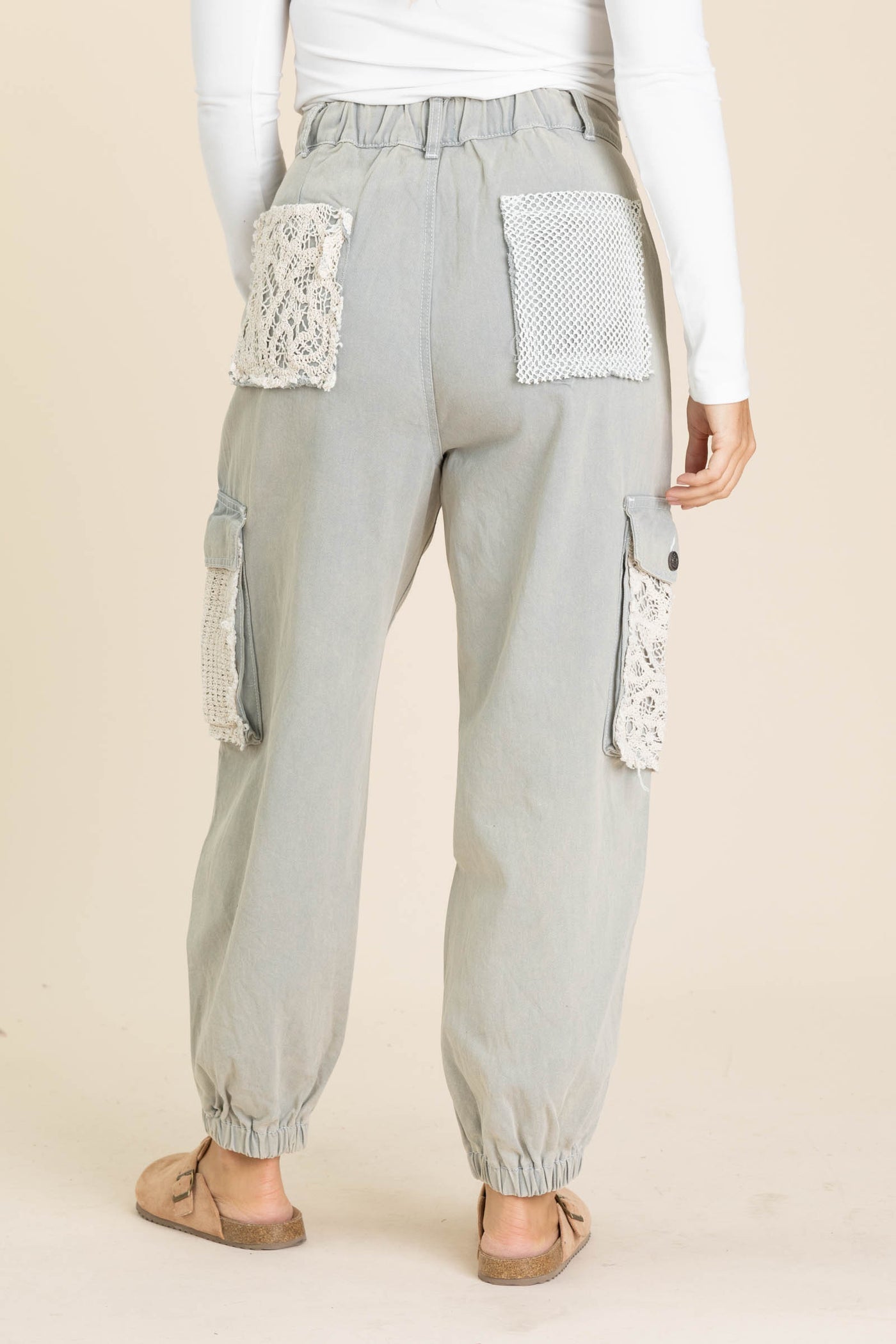 Drawstring Crochet Pants With Cargo Pockets