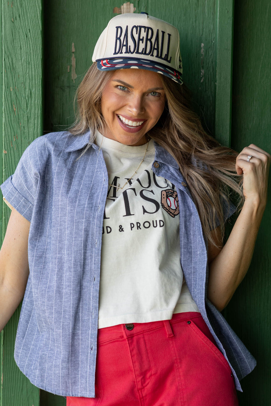 Dusty Navy Stripe Linen Button Up Top