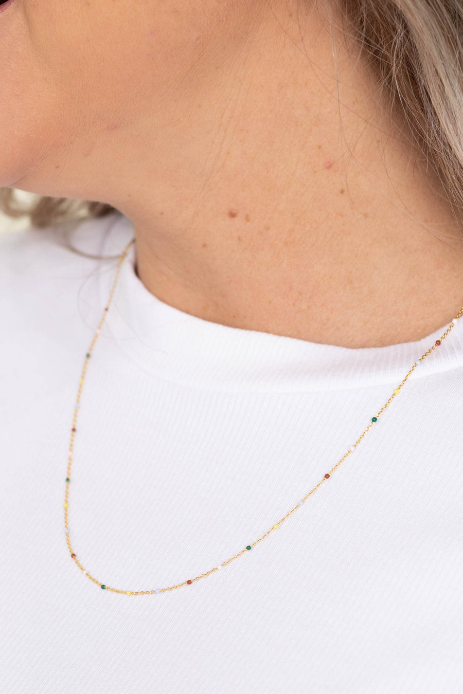 Multicolor Beaded Delicate Saturn Chain Necklace