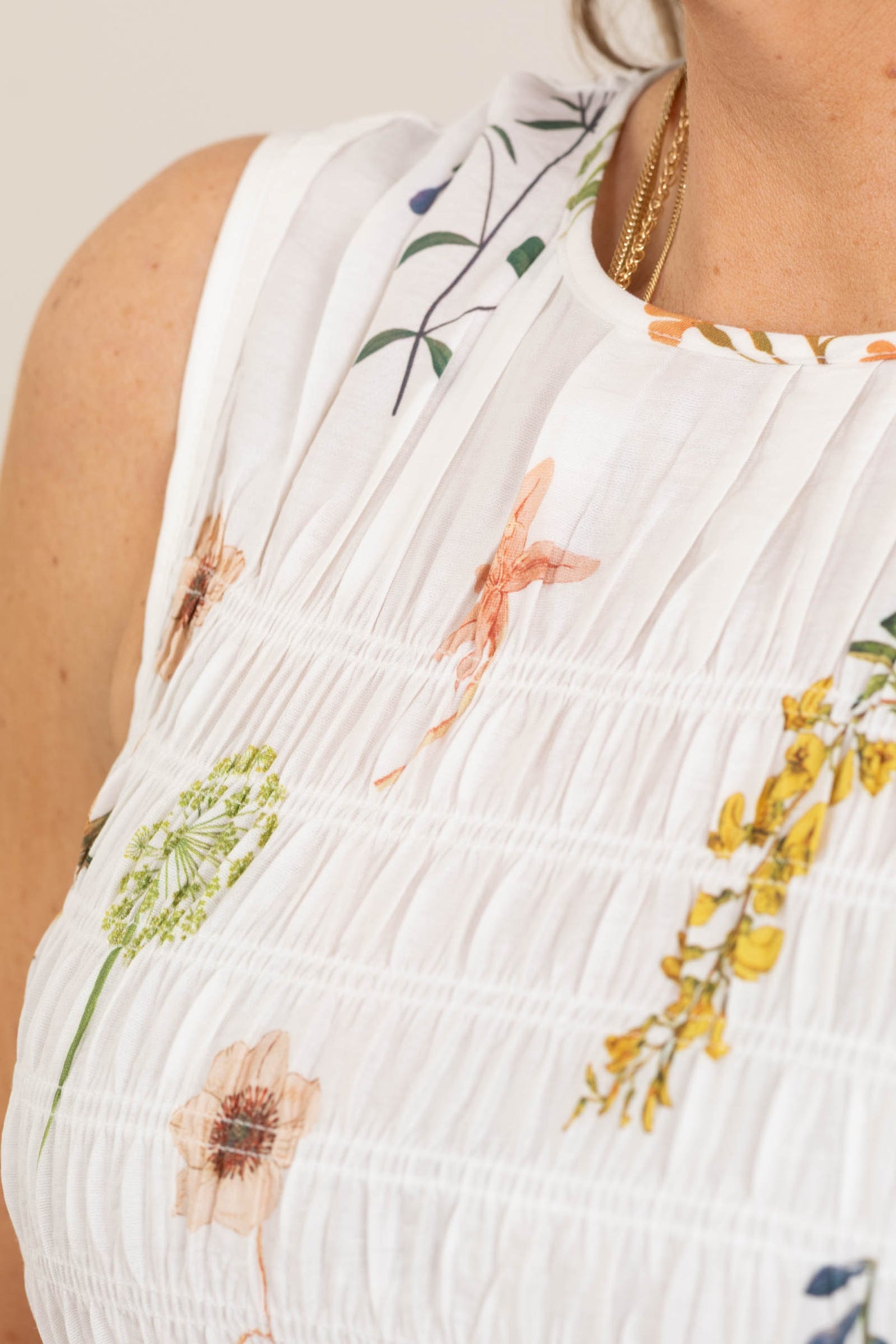 Ivory Smocked Halter Floral Midi Dress