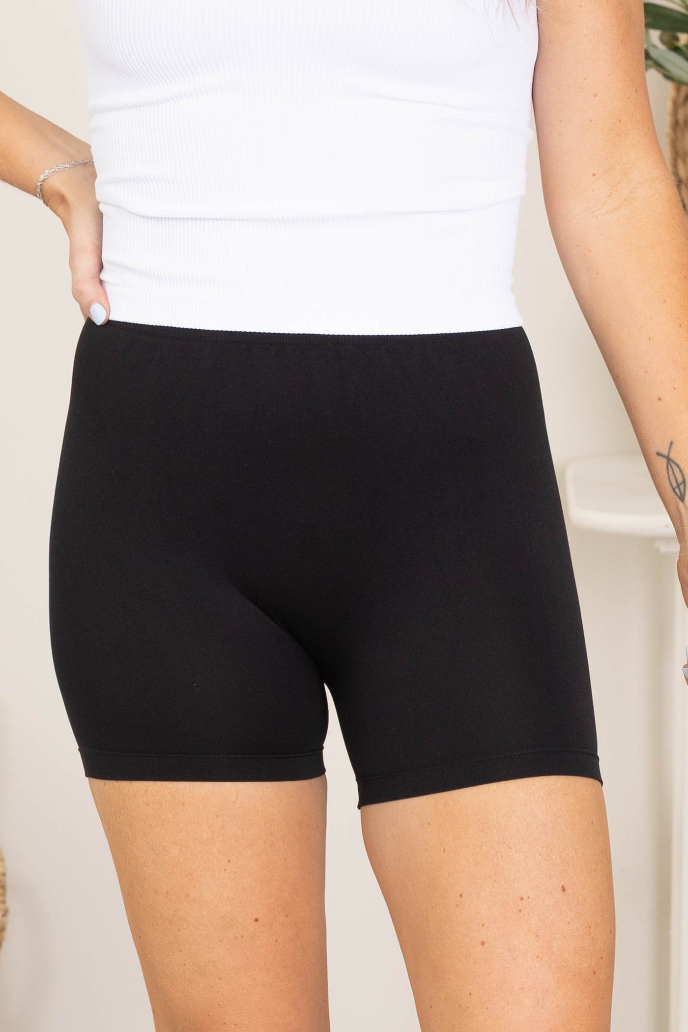 Solid Biker Elastic Shorts