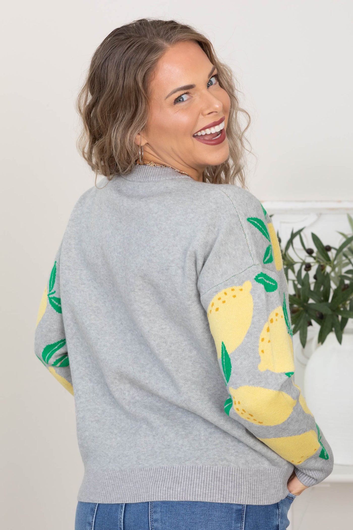Heather Grey And Lemons Pattern Sweater