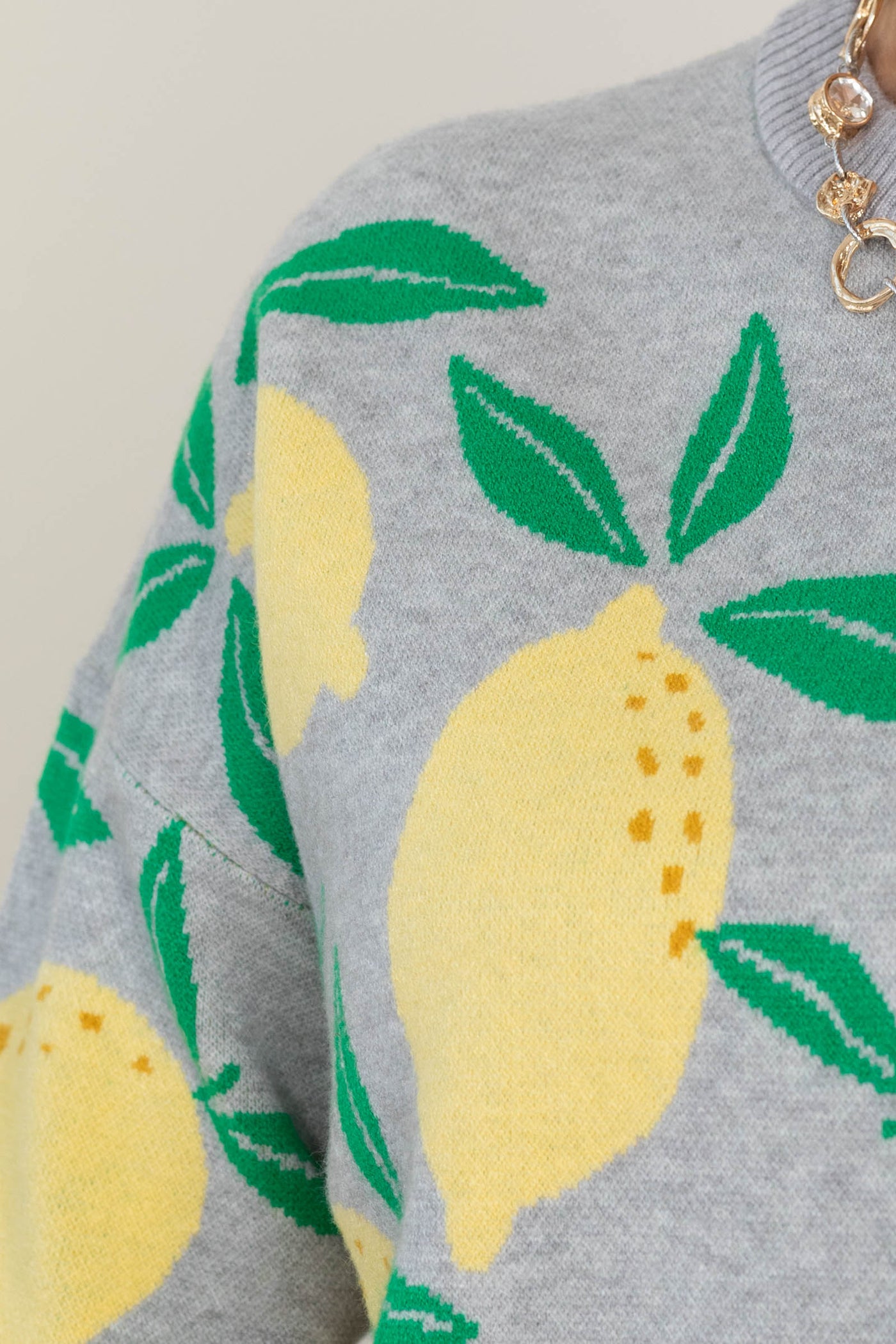 Heather Grey And Lemons Pattern Sweater