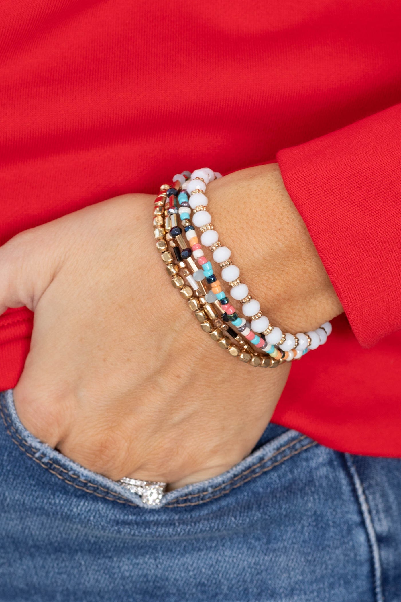 Pastel Pop Gold Multicolor Beaded Bracelet Set