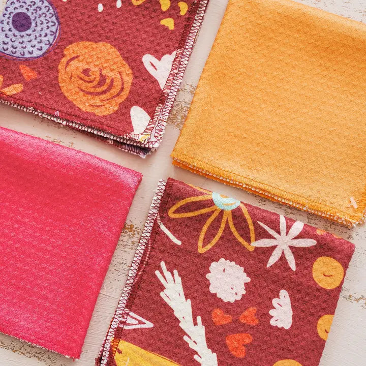 Set of 4 Falling For Floral Waffle Cloths