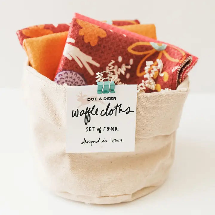 Set of 4 Falling For Floral Waffle Cloths