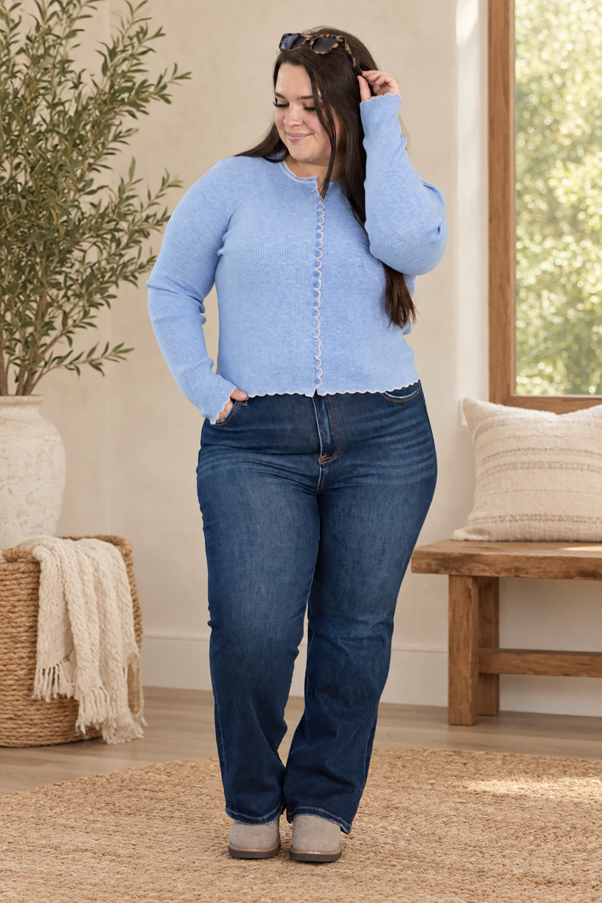 Cotierra Scalloped Knit Cardigan Top