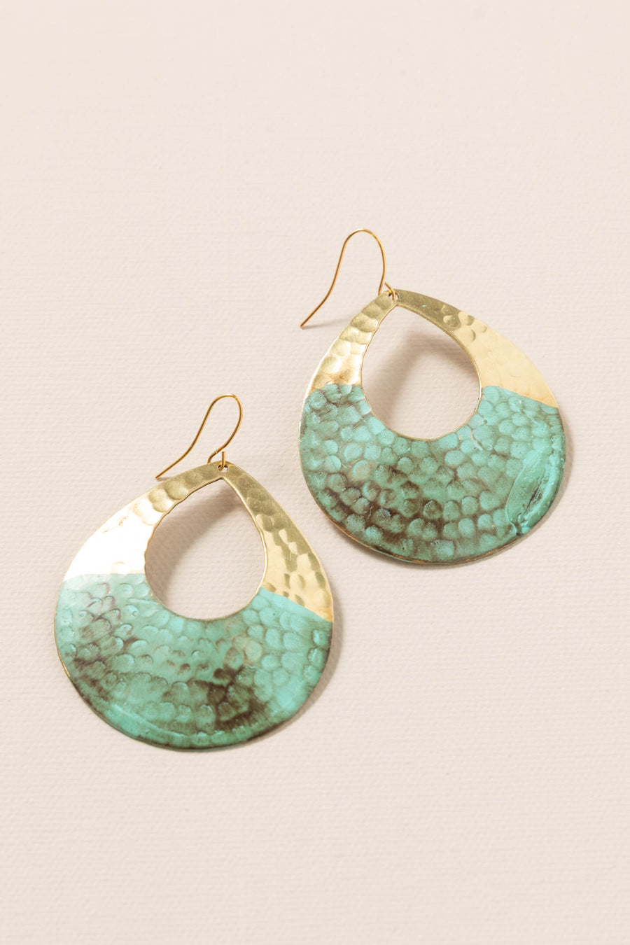 Gold and Turquoise Hammered Teardrop Earrings