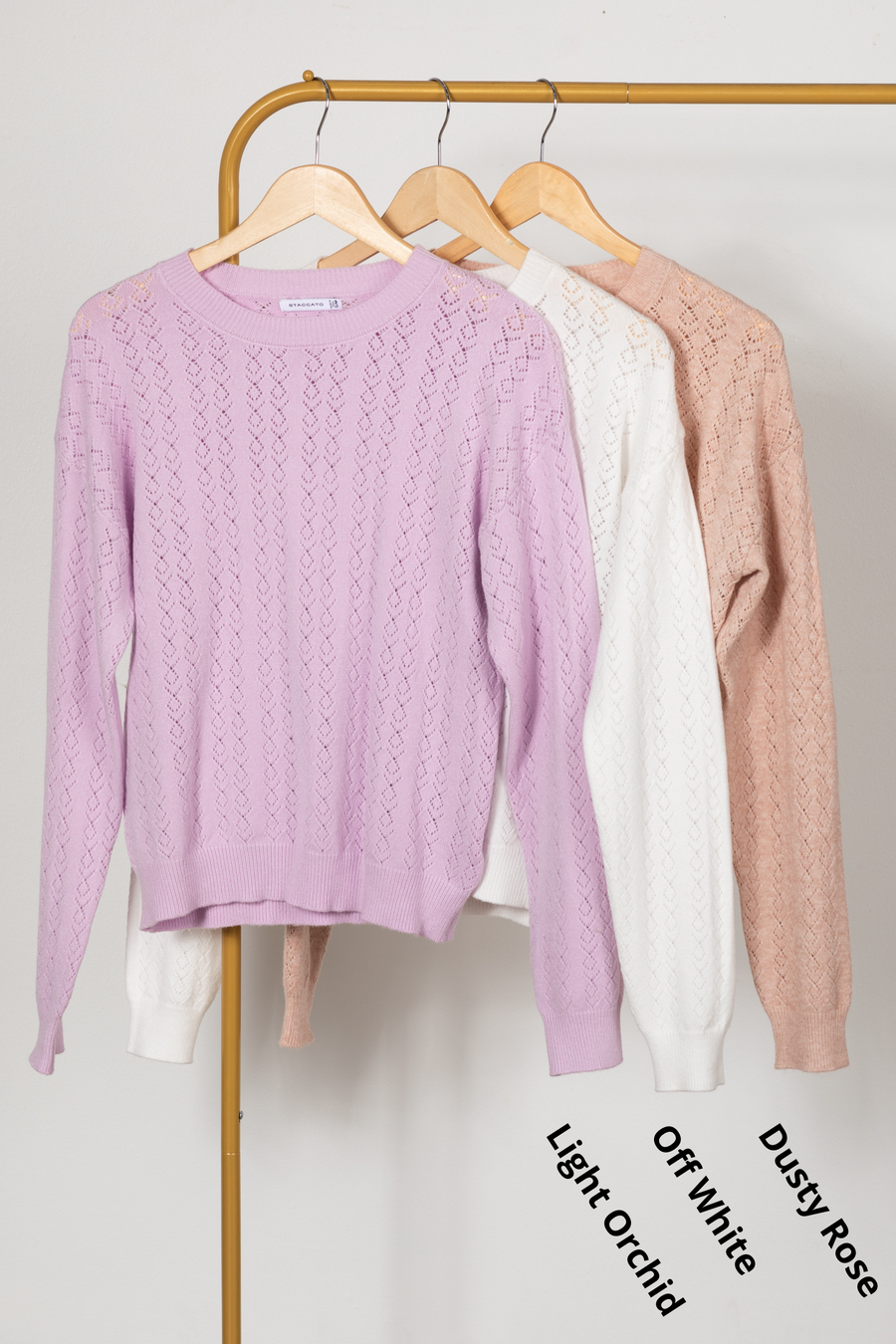 Pointelle Detail Crewneck Knit Sweater
