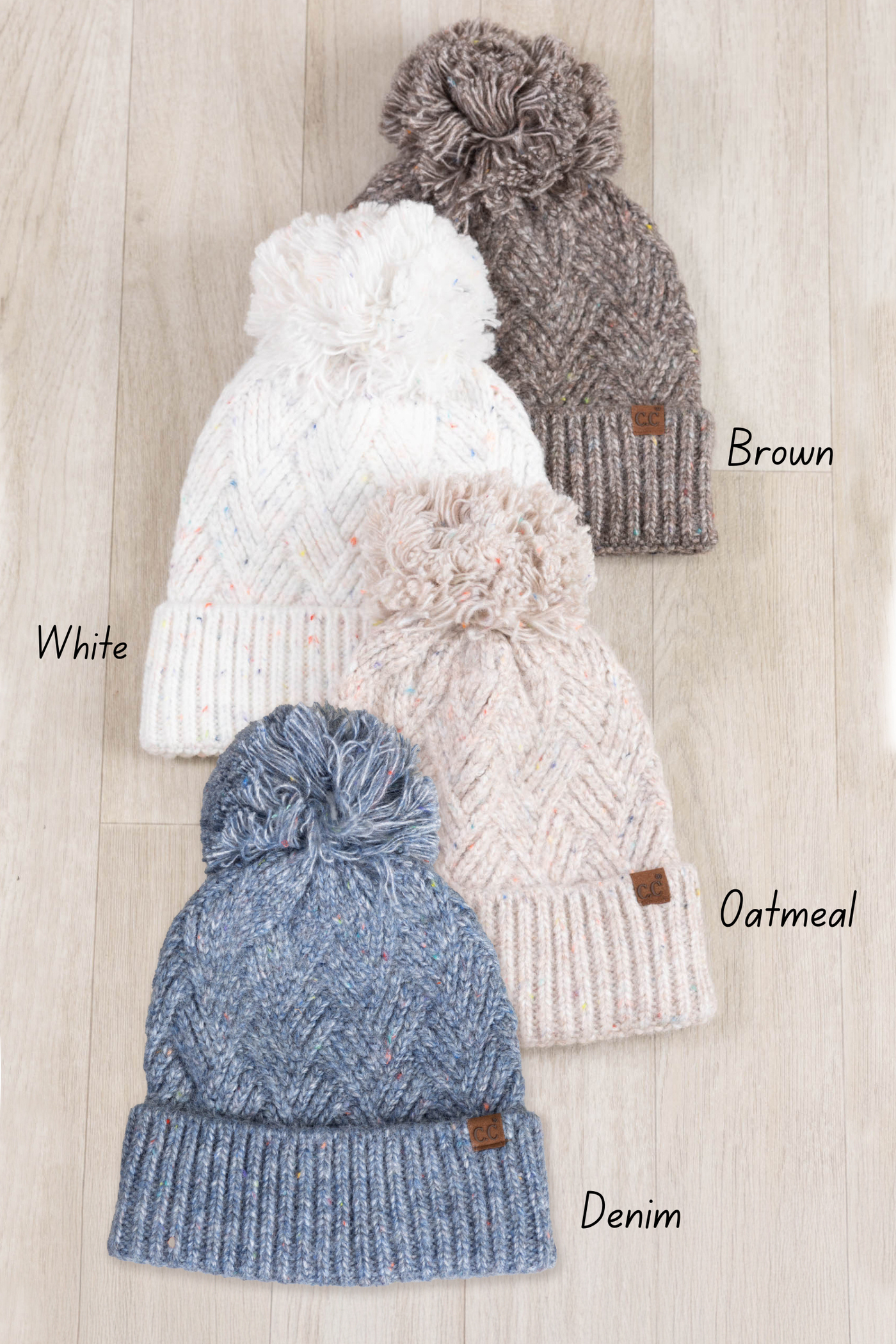 Criss Cross Pattern Yarn Pom Beanies