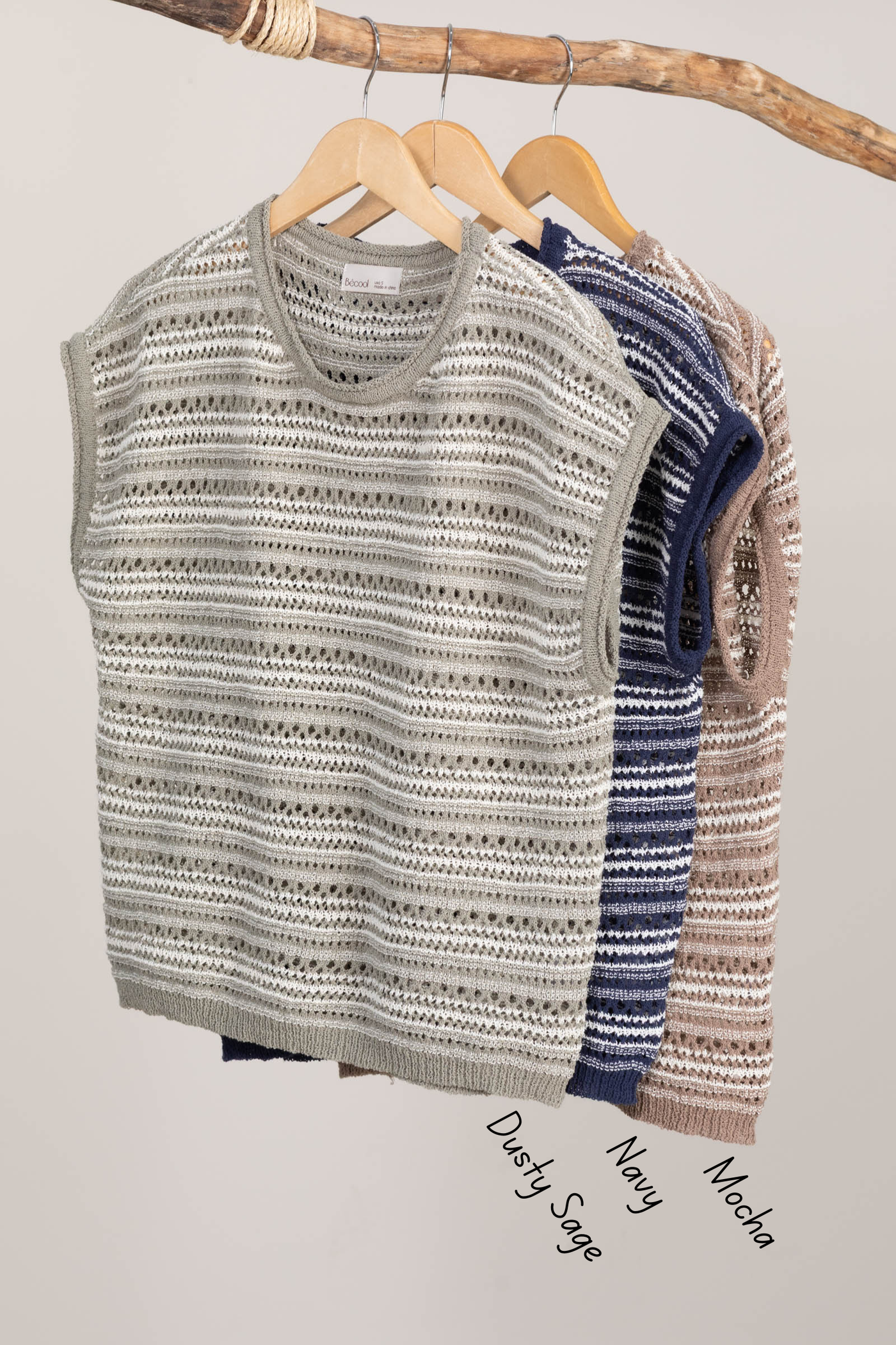 Lightweight Striped Crochet Knit Cap Sleeve Top