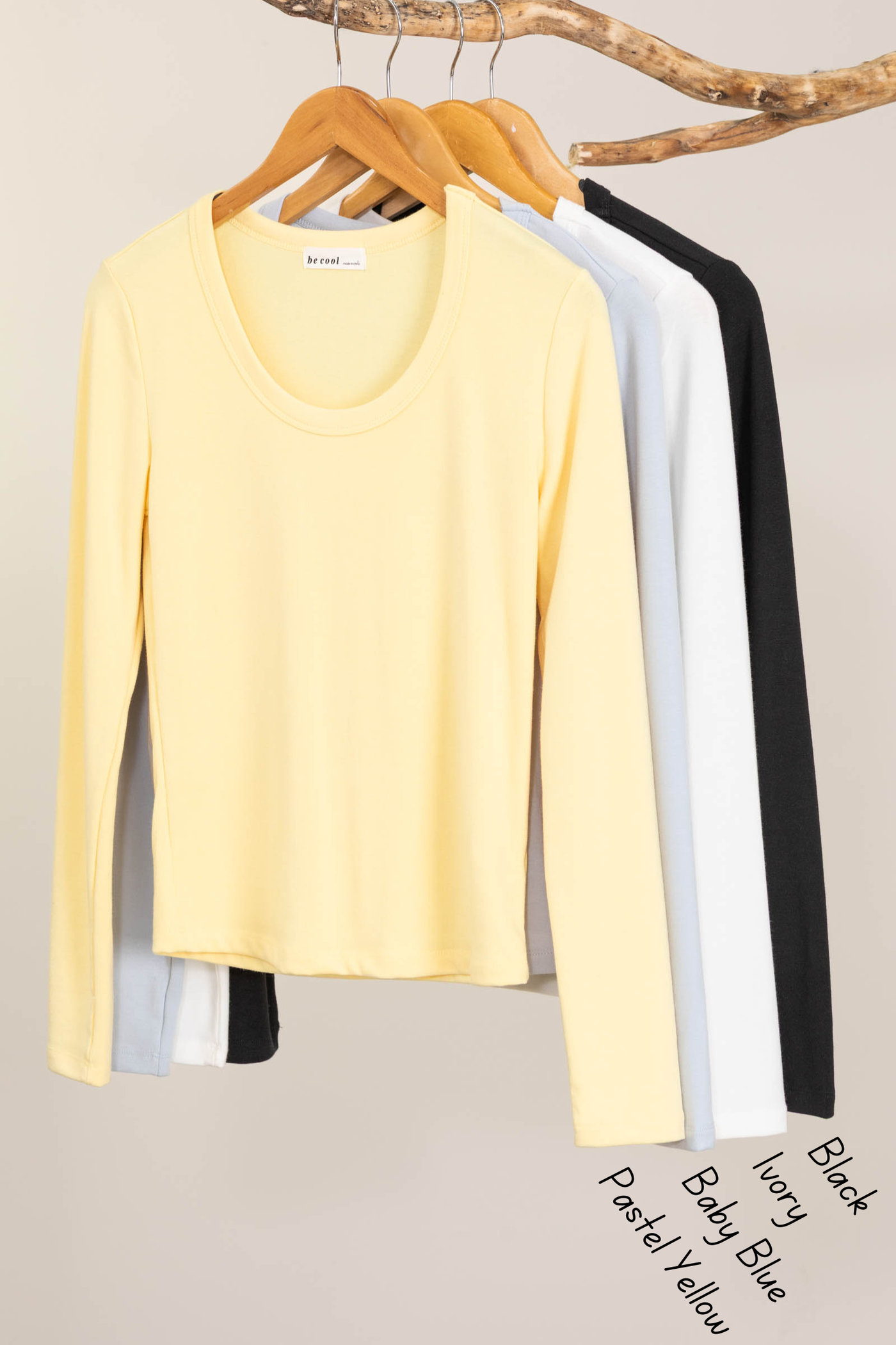 Soft Knit U Neck Long Sleeve Tops