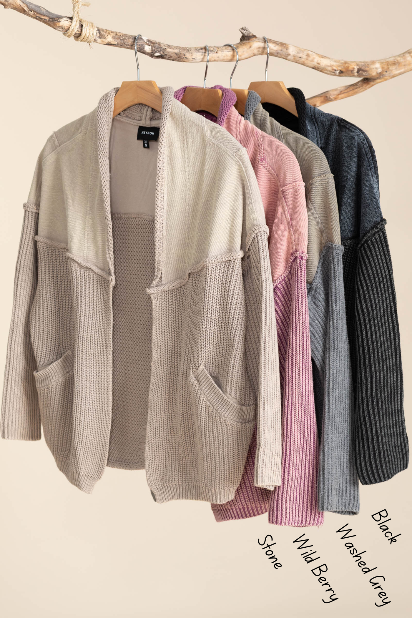 Washed French Terry Cable Knit Cardigans