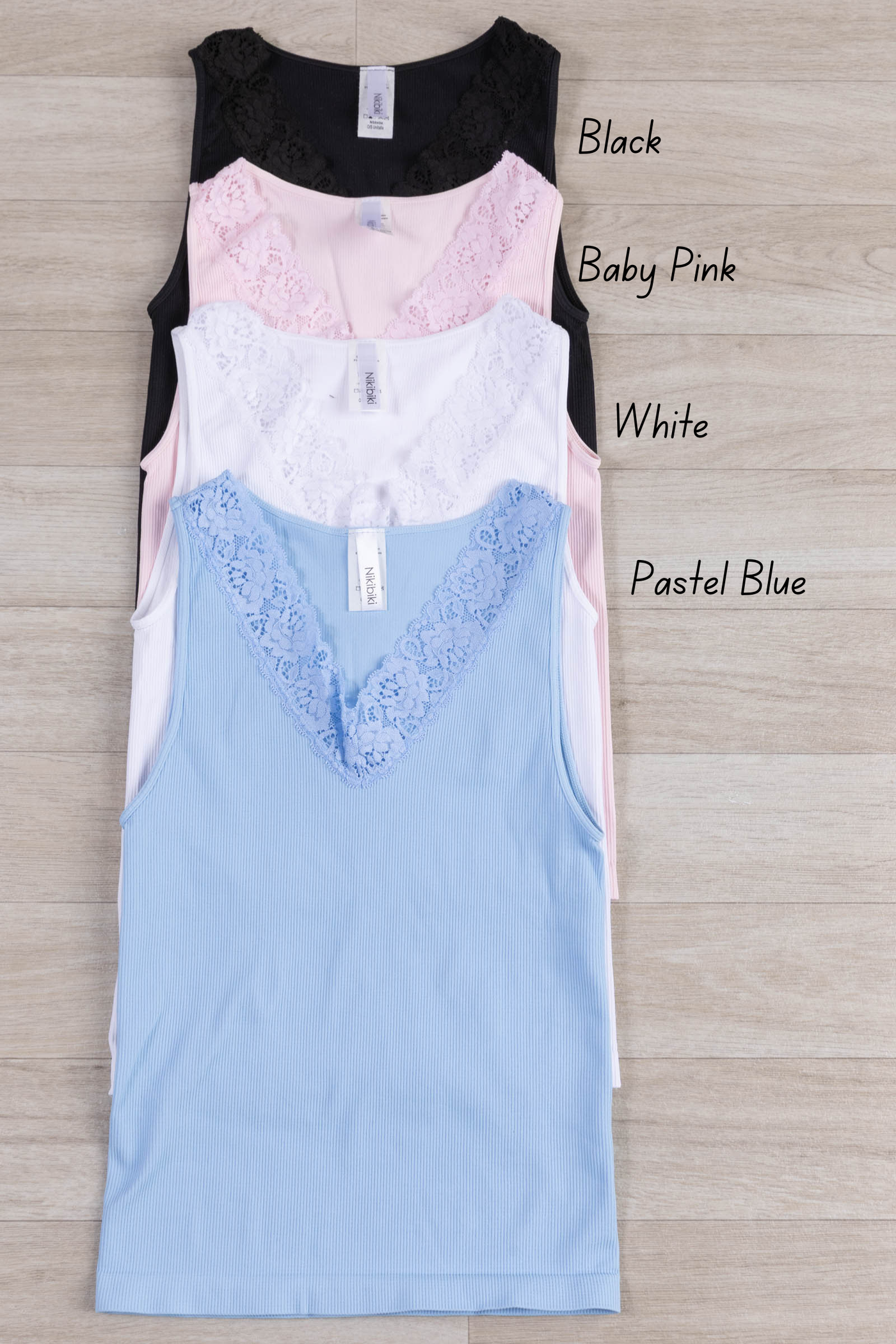 Ribbed V-Neck Lace Trim Knit Tank Tops