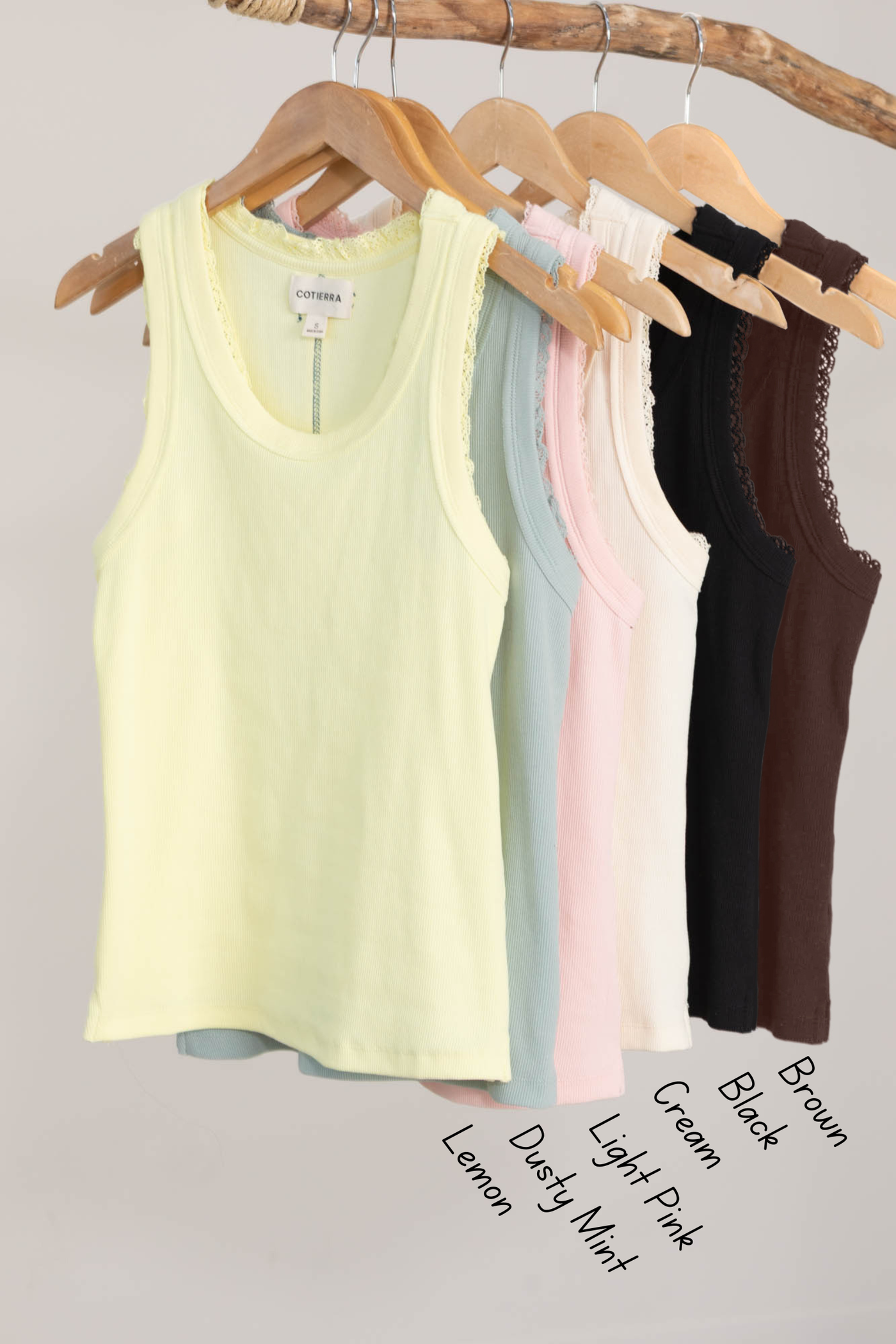 Ribbed Knit Tank Tops With Lace Trim