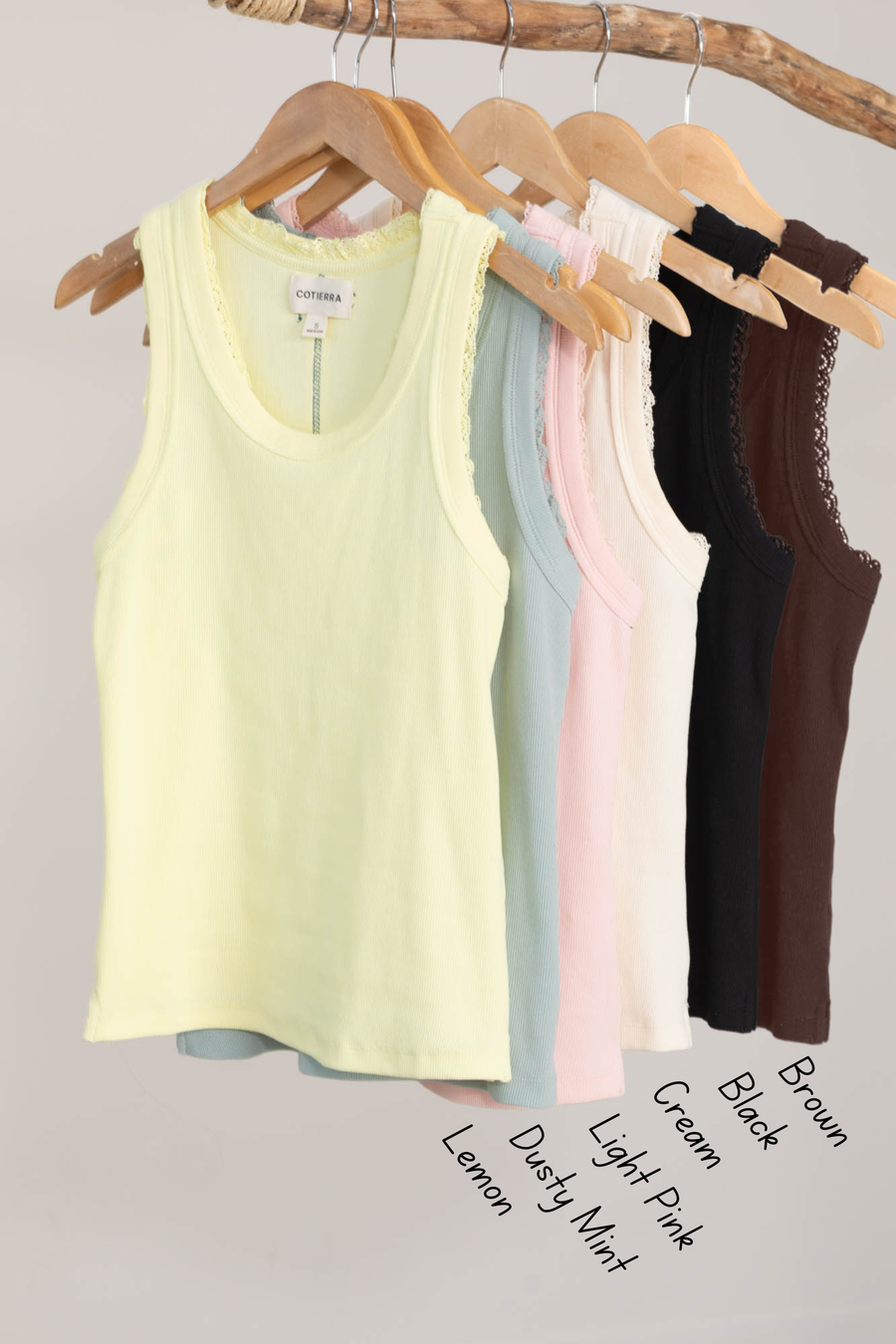 Cotierra Ribbed Knit Tank Tops With Lace Trim