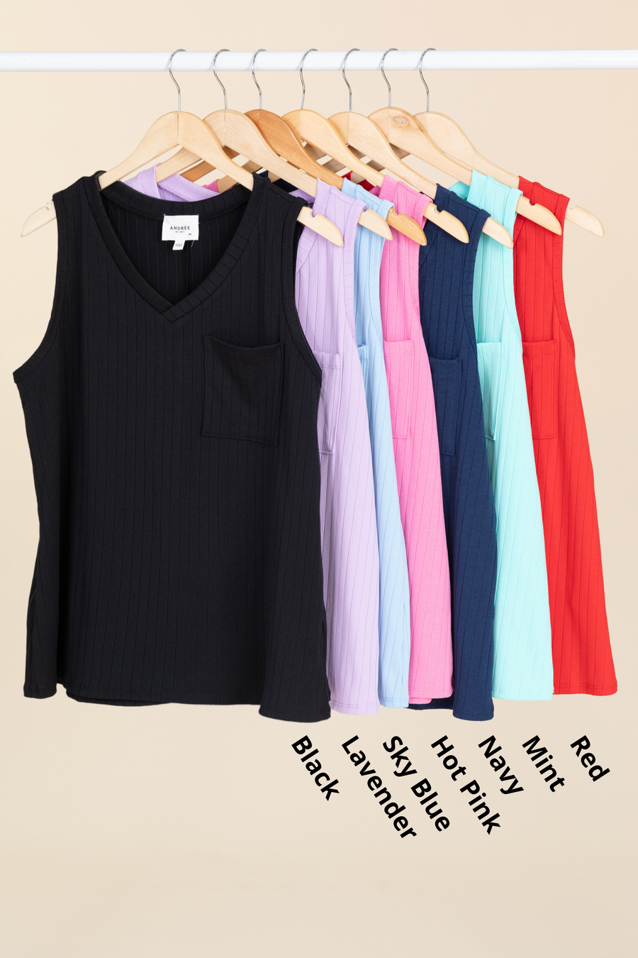 Ribbed V-Neck Tank With Pocket Detail