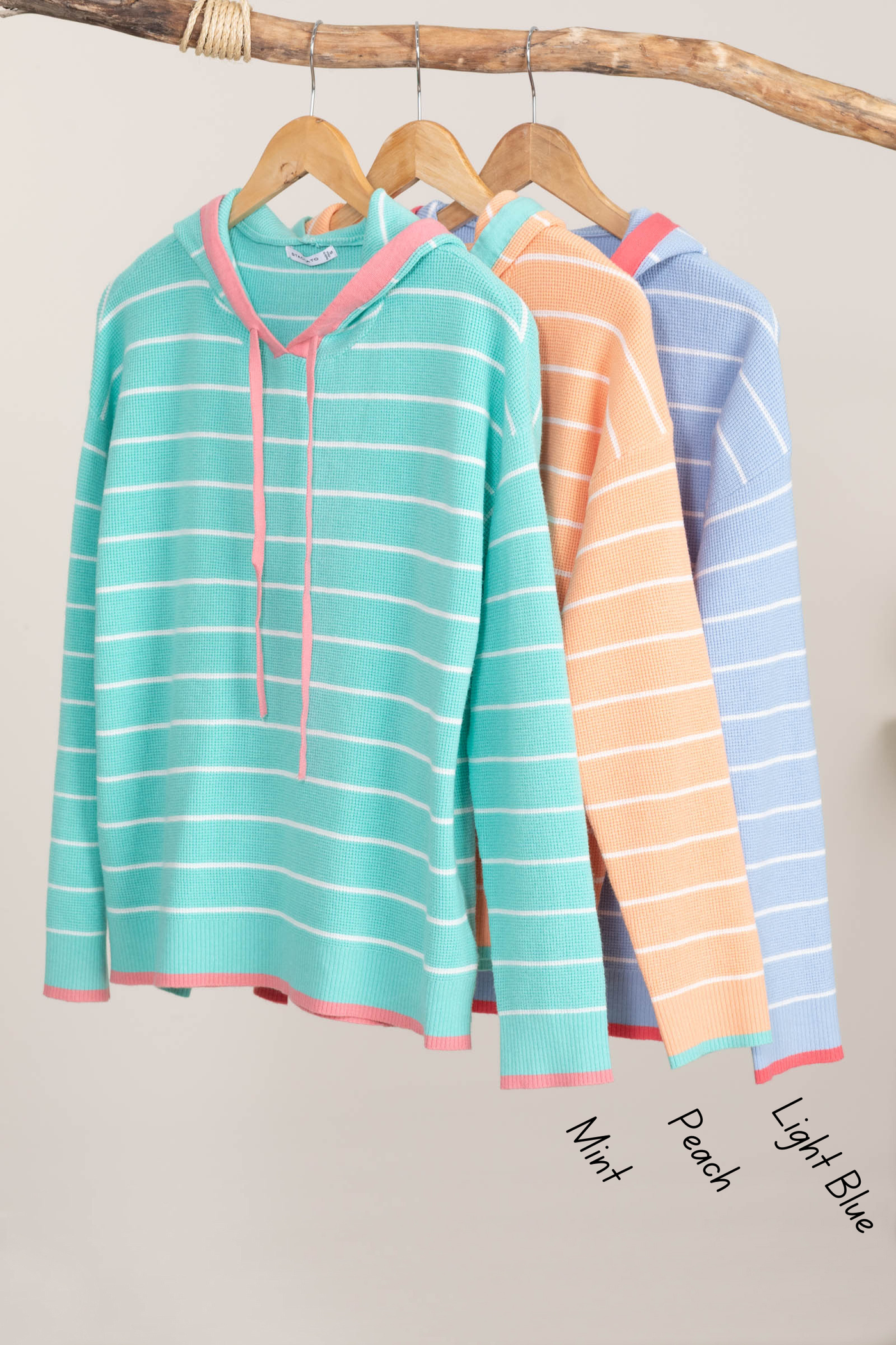 Contrast Hem Striped Hoodie Knit Sweaters