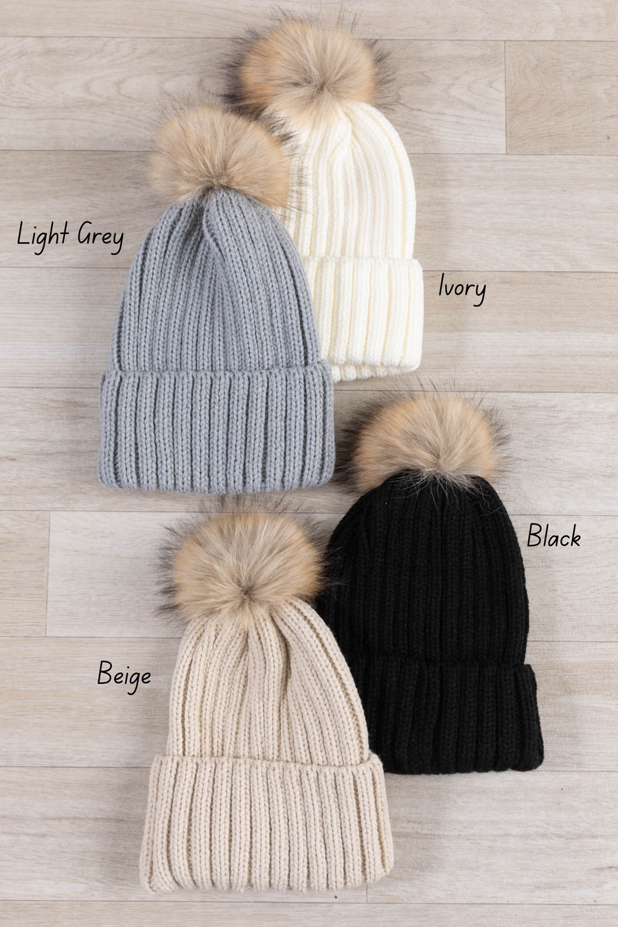 Ribbed Knitted Pom Pom Beanies