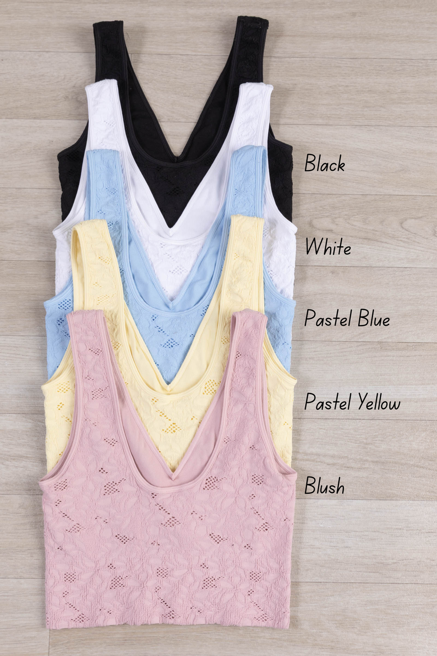 Solid Knit Lace V-Neck Tank Tops