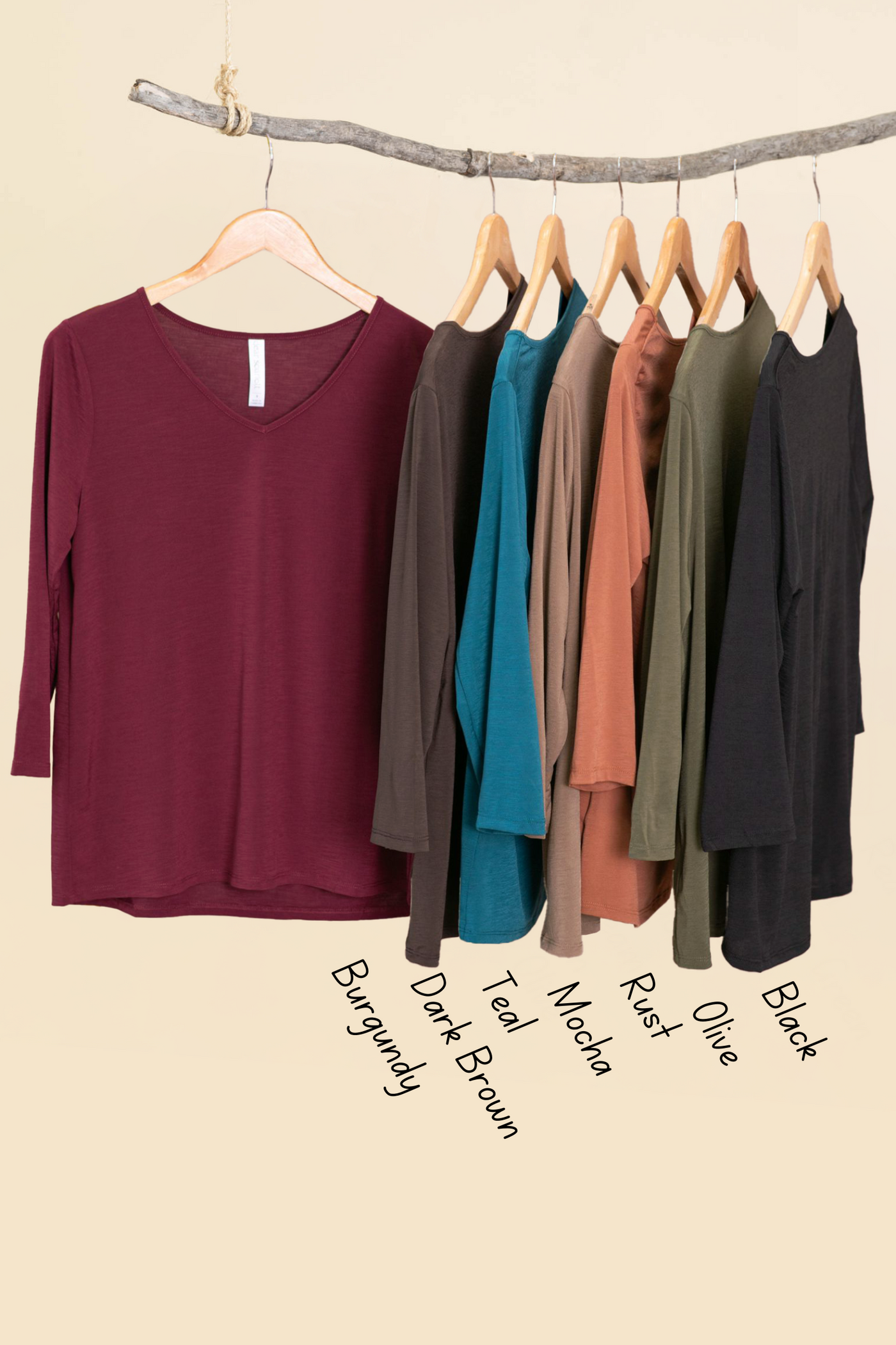 Solid Wrinkle Free V-Neck 3/4 Sleeve Knit Top