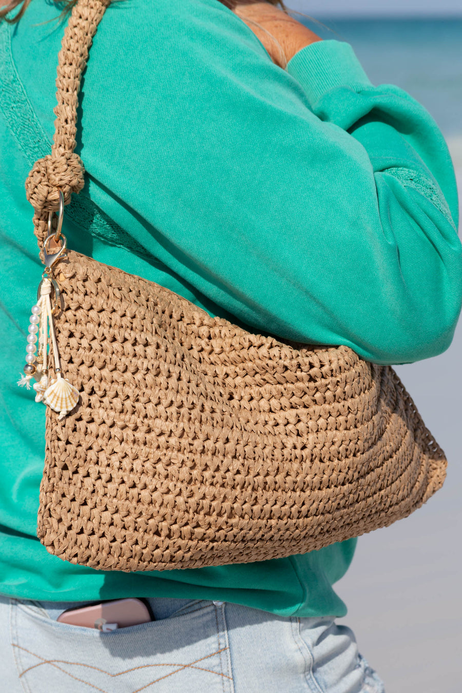 Braided Handle Straw Handbag