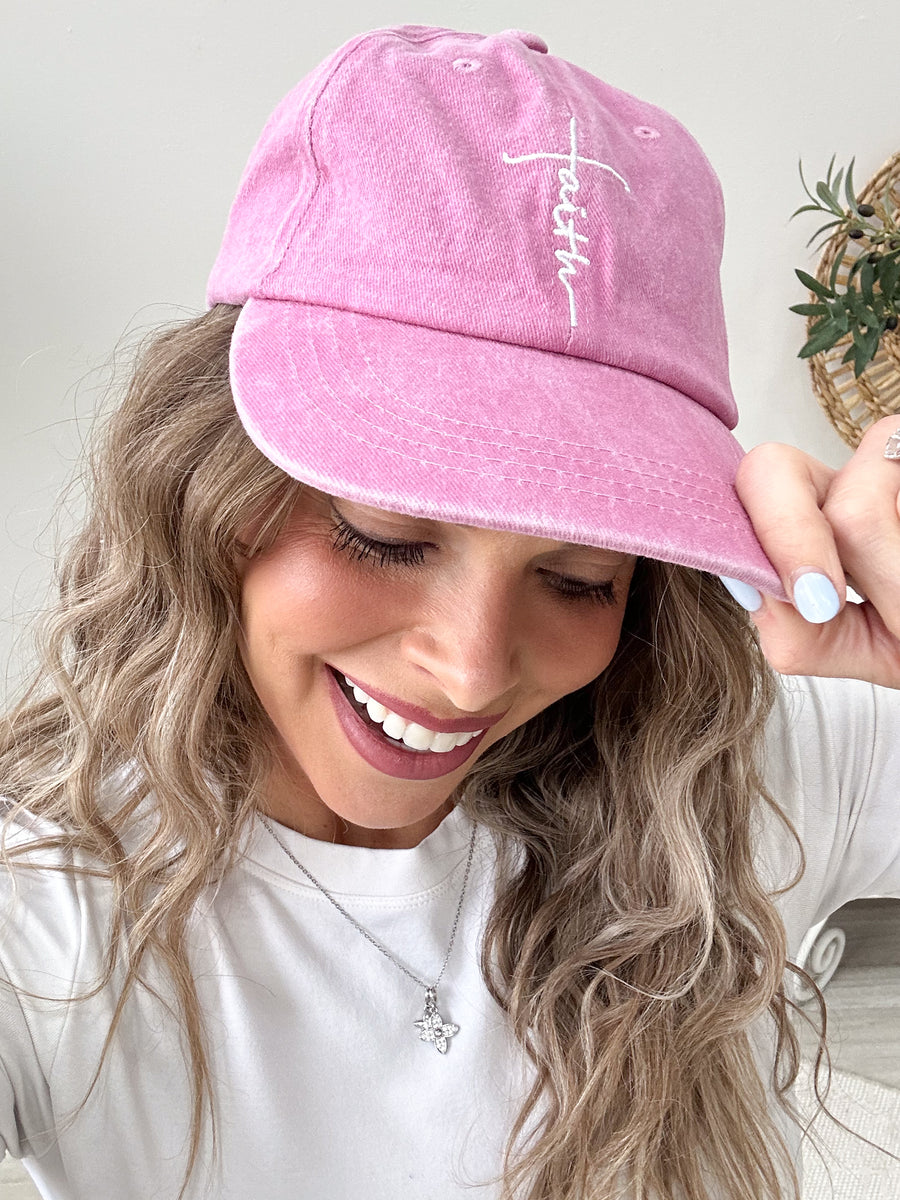 Pink Pigment Dyed Faith Cross Hat