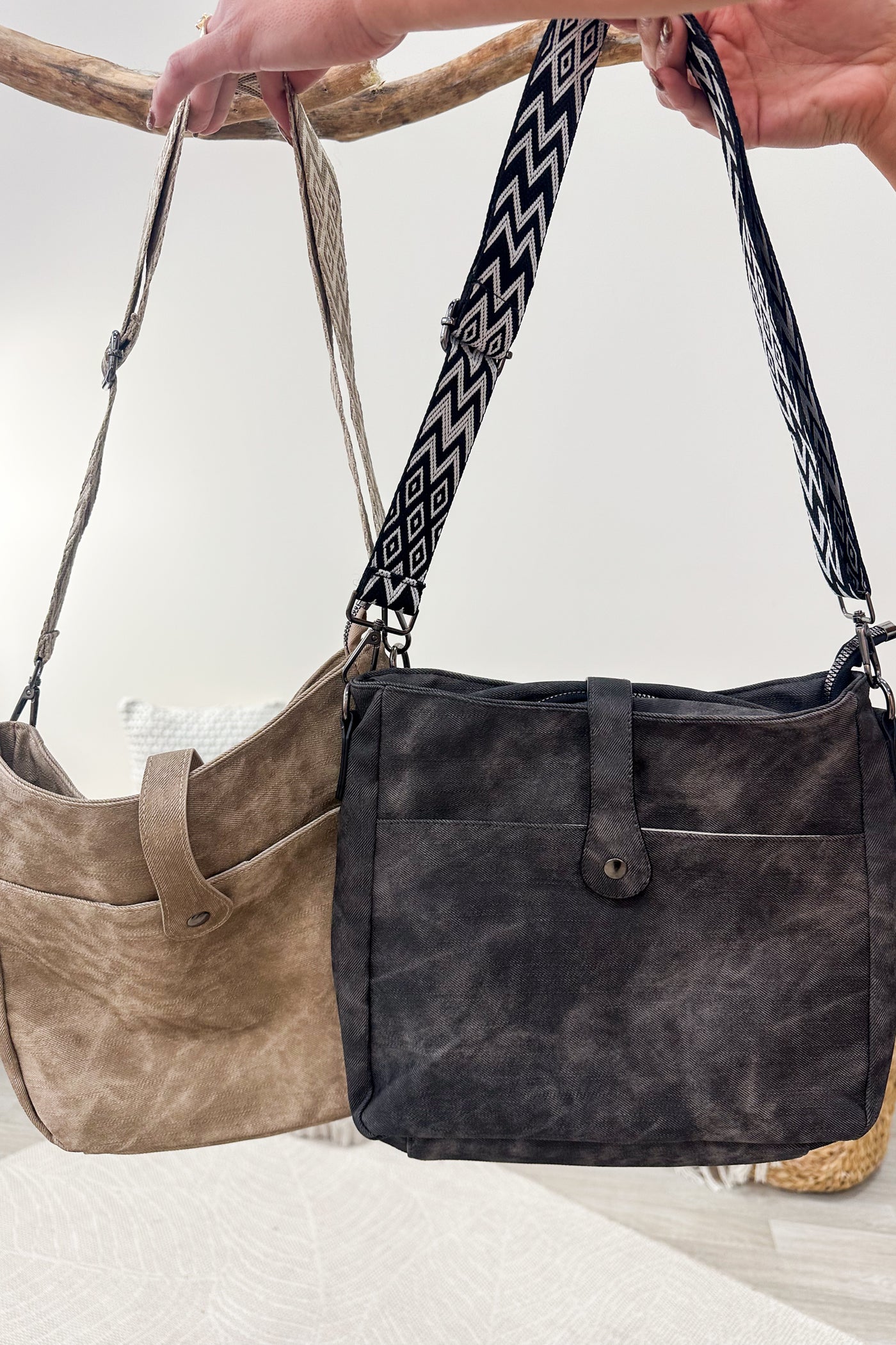 Washed Faux Leather Crossbody Bags