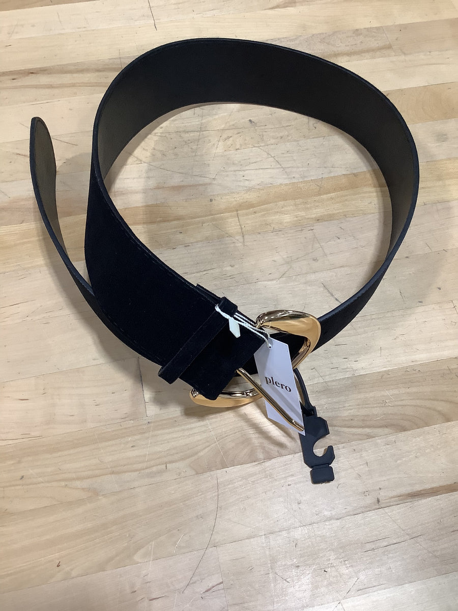 Black Suede Belt With Gold Buckle