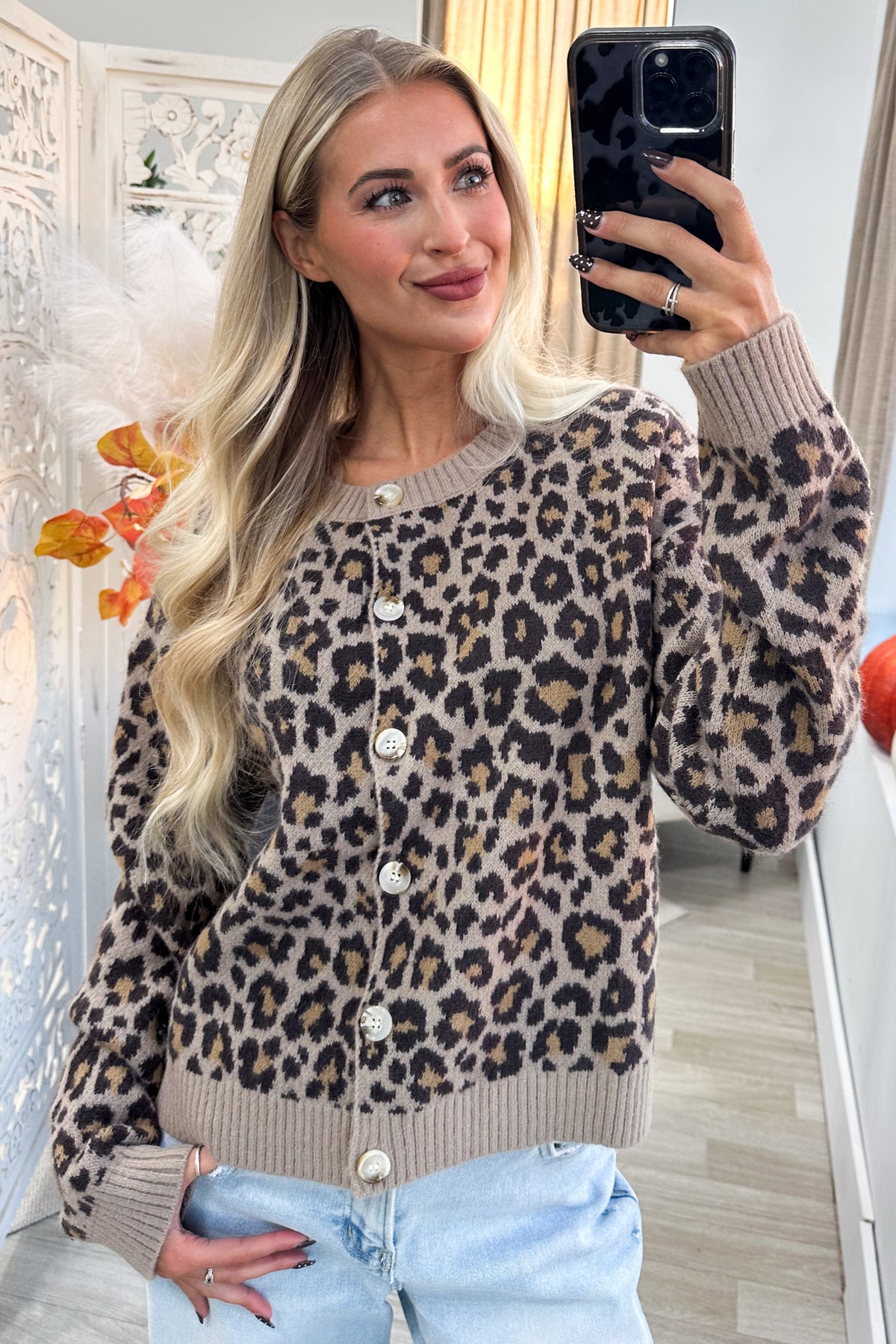 Light Mocha Leopard Button Up Cardigan