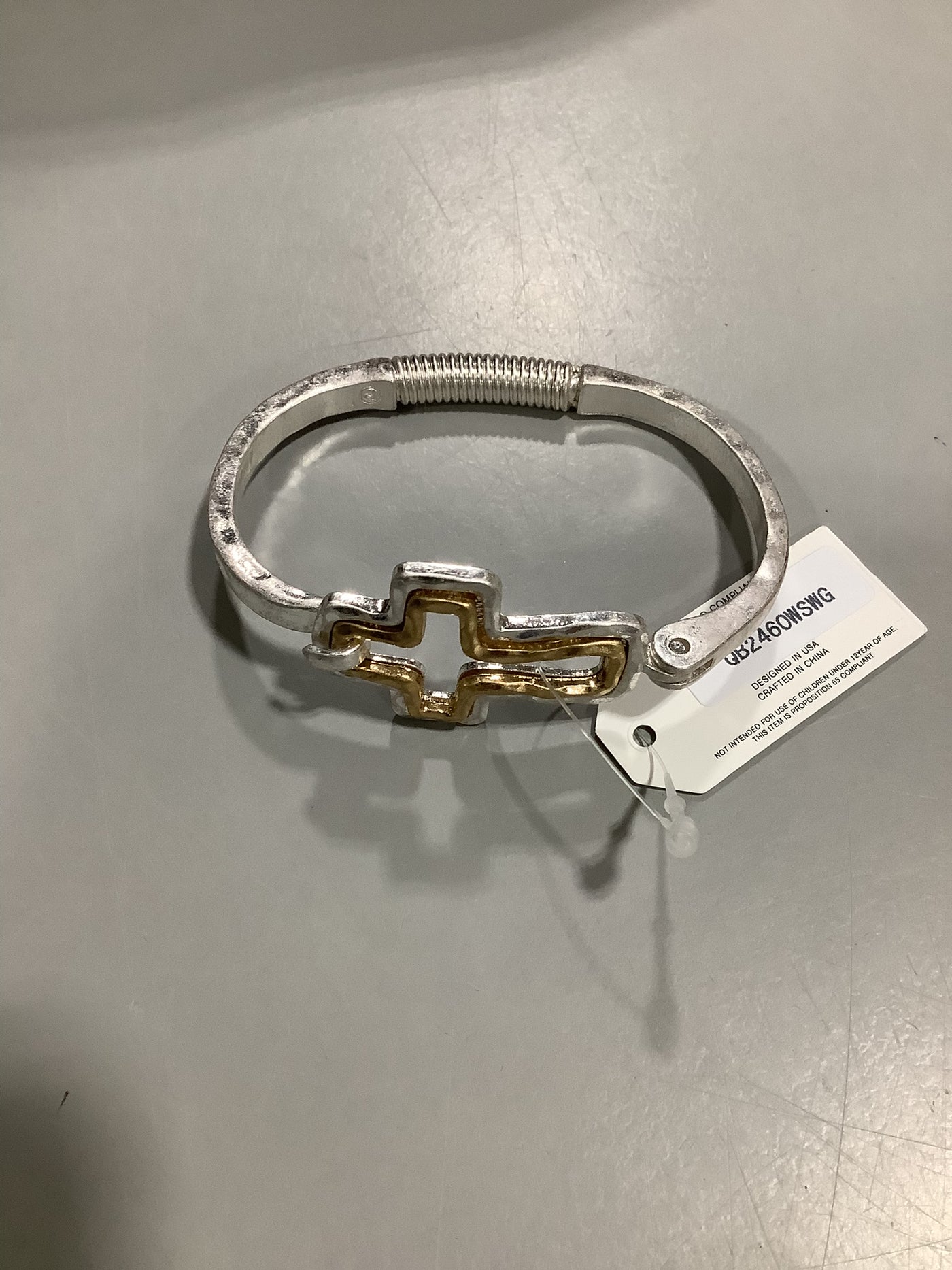 Silver with Gold Cross Hinge Bracelet